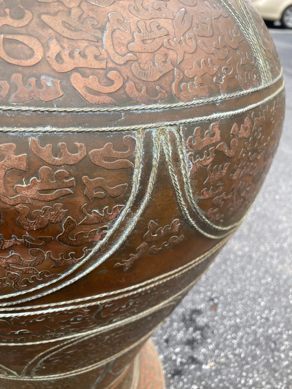 Early 20th Century Monumental Moroccan Hand Embossed Copper and Brass Urn or Floor Vase