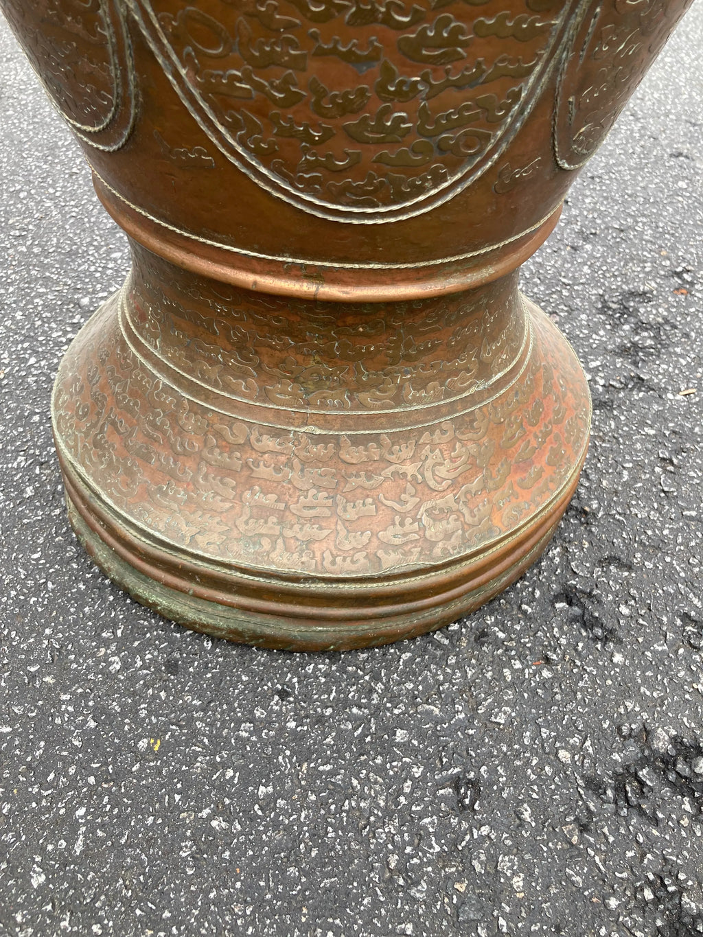 Early 20th Century Monumental Moroccan Hand Embossed Copper and Brass Urn or Floor Vase
