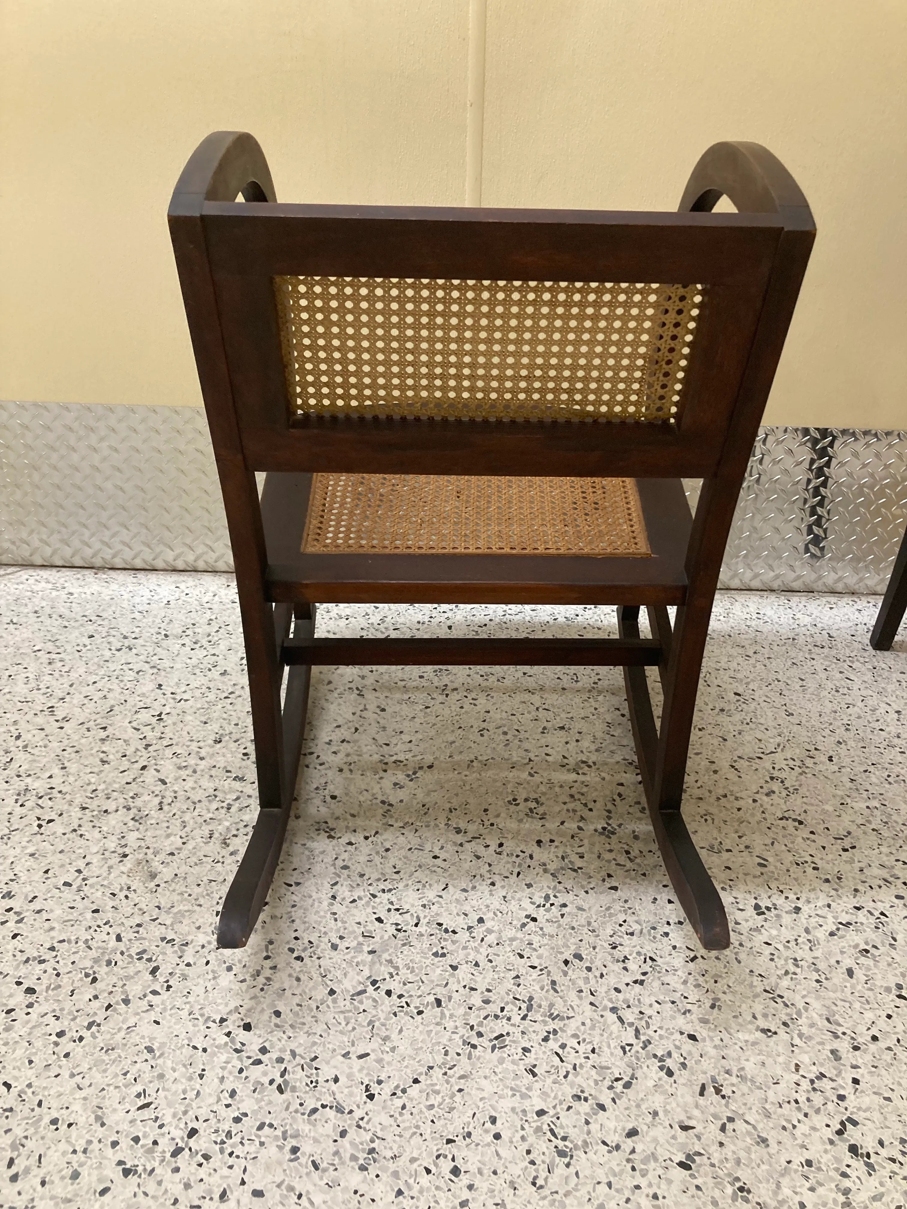 Early 20th Century Rare Form Art Deco Arts and Crafts Period Settee Bench and Chair Set With Caned Seats and Backs
