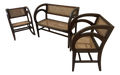 Early 20th Century Rare Form Art Deco Arts and Crafts Period Settee Bench and Chair Set With Caned Seats and Backs