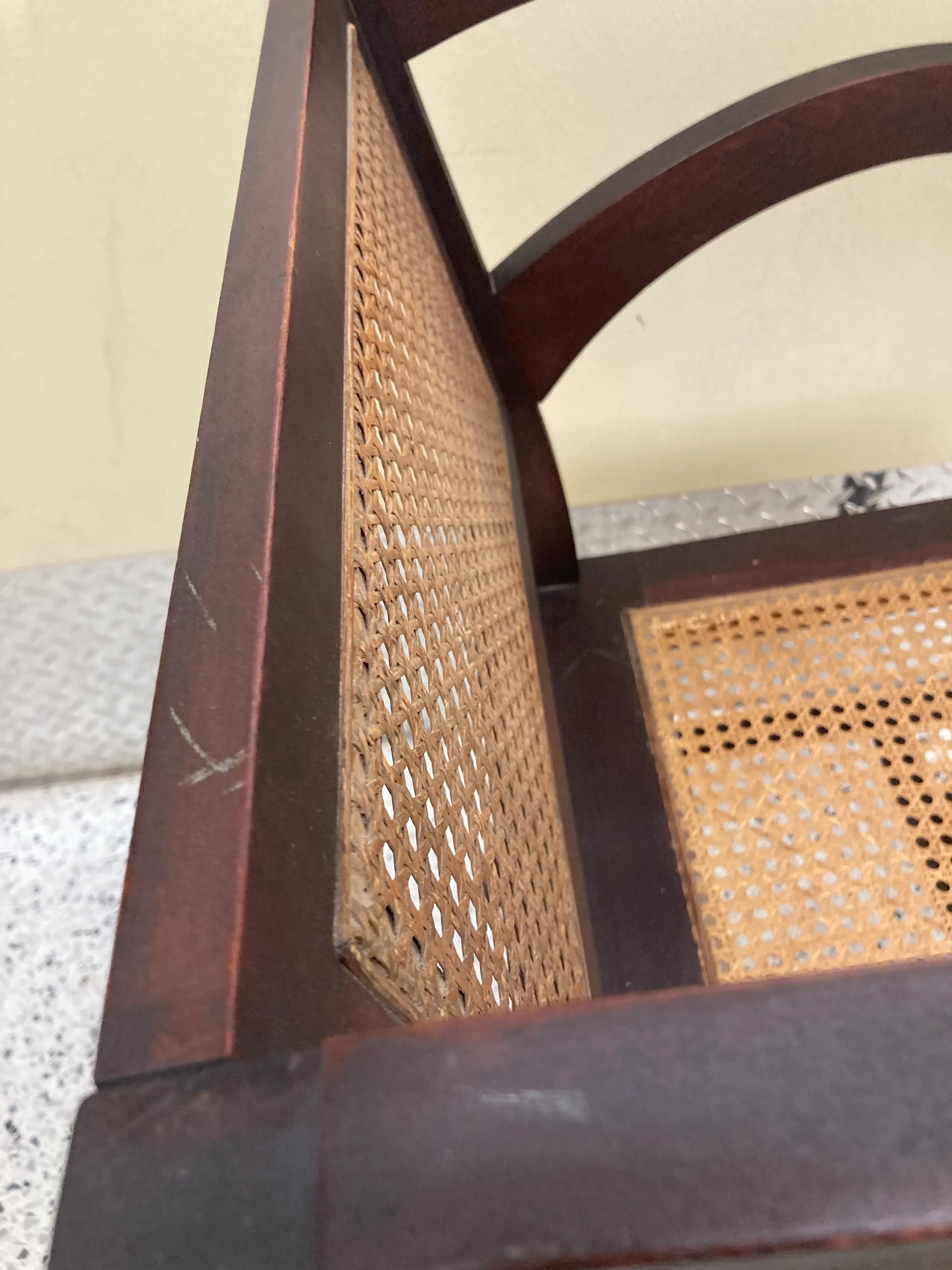 Early 20th Century Rare Form Art Deco Arts and Crafts Period Settee Bench and Chair Set With Caned Seats and Backs