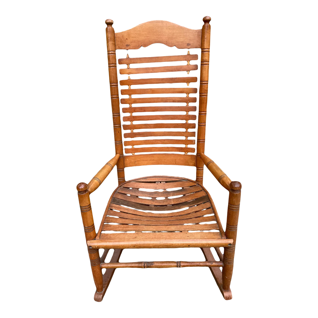 Early 20th Century Rare Form Oak Rocking Chair With Floating Slat Back and Seat
