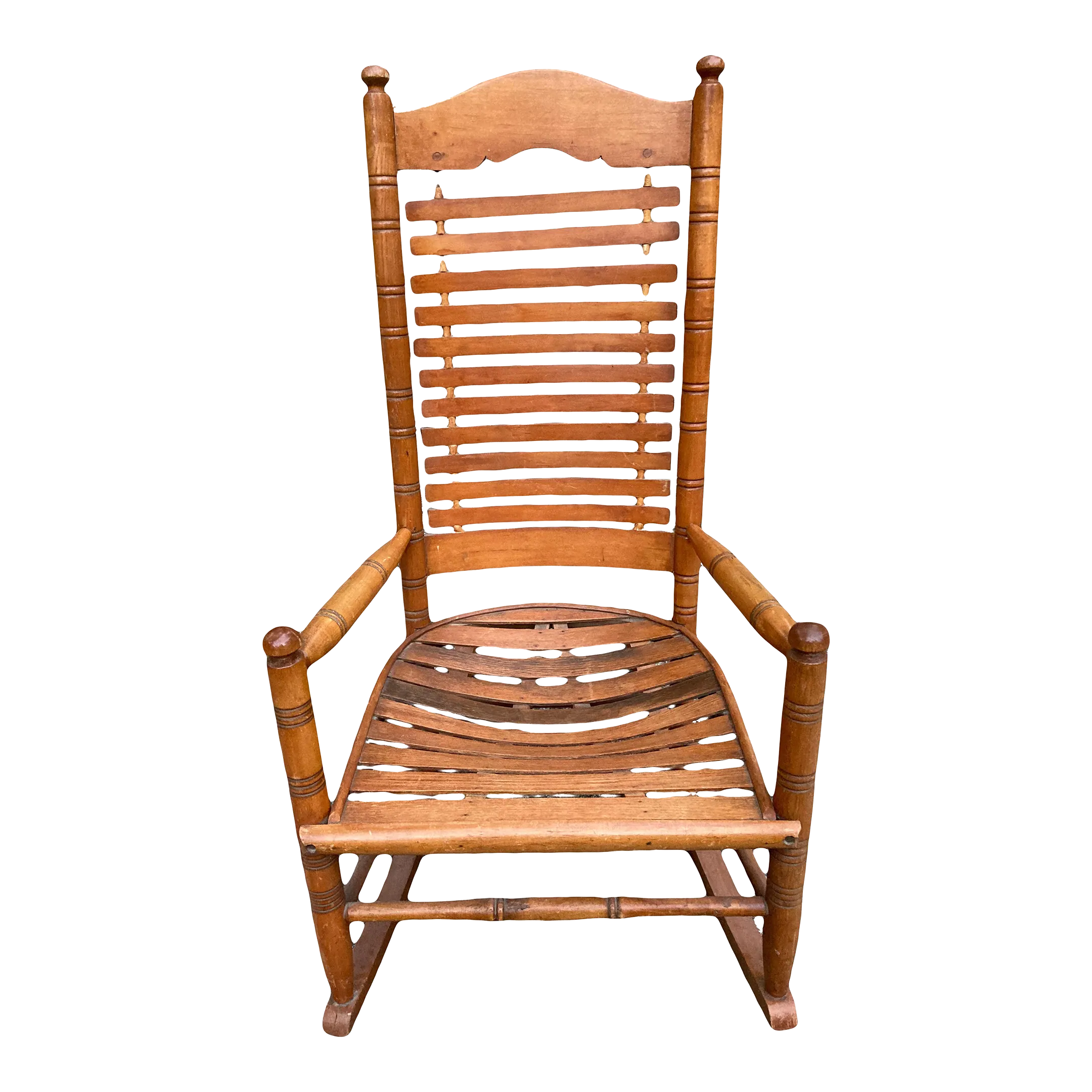 Early 20th Century Rare Form Oak Rocking Chair With Floating Slat Back and Seat
