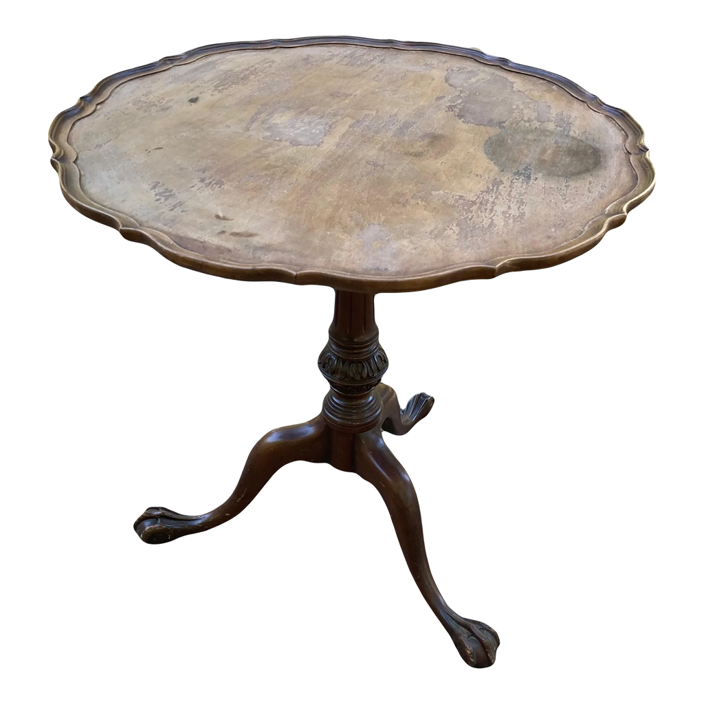Early 20th Century Wabi Sabi Naturally Distressed Mahogany Pie Crust Tea Table With Ball and Claw Feet