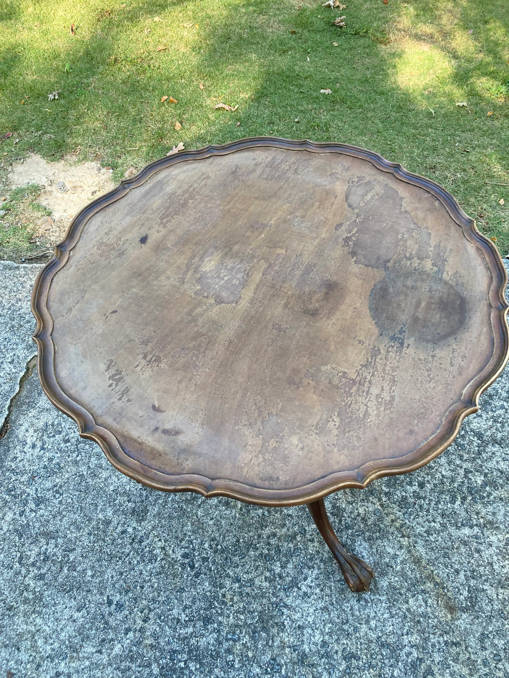 Early 20th Century Wabi Sabi Naturally Distressed Mahogany Pie Crust Tea Table With Ball and Claw Feet