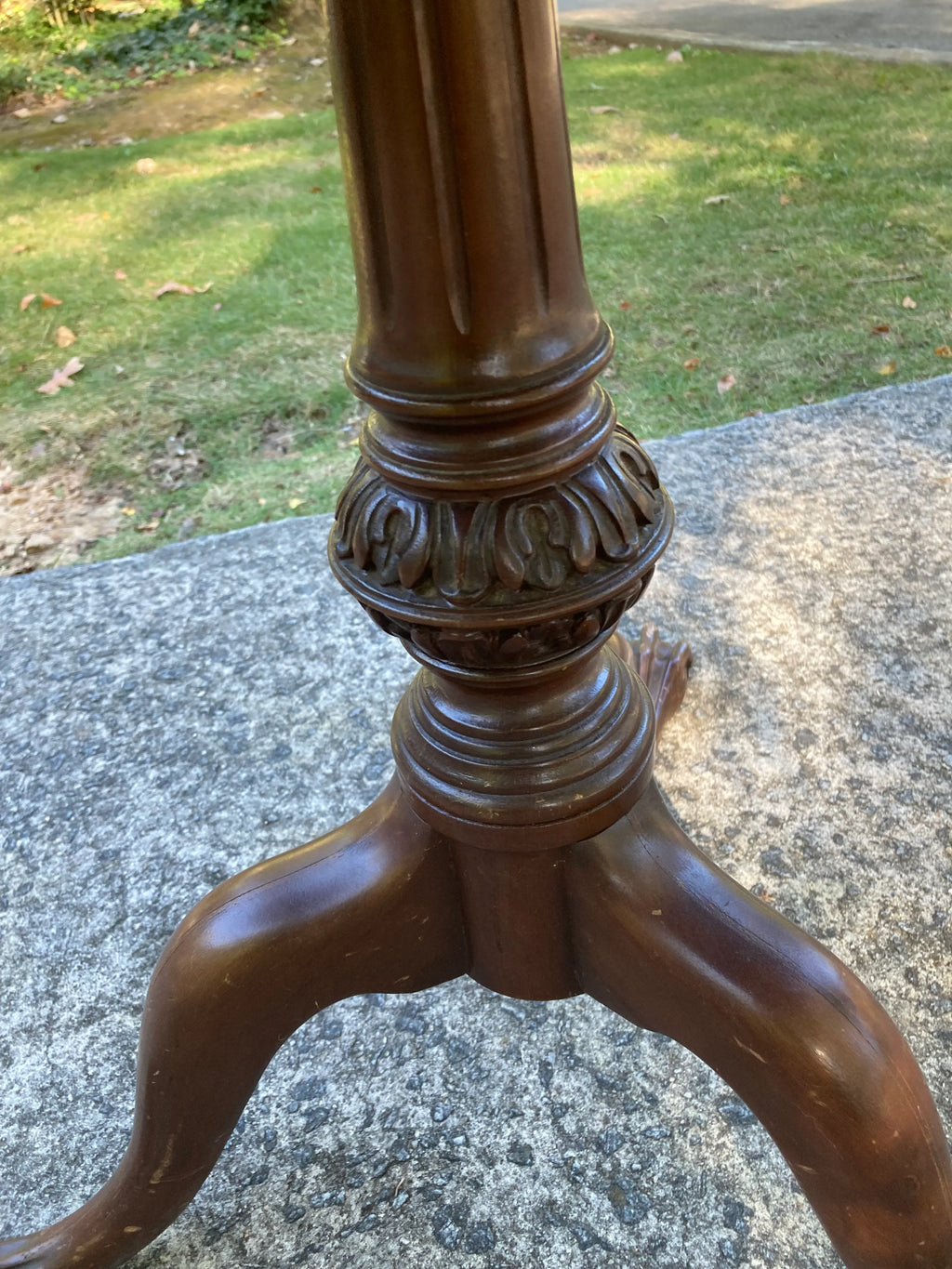 Early 20th Century Wabi Sabi Naturally Distressed Mahogany Pie Crust Tea Table With Ball and Claw Feet