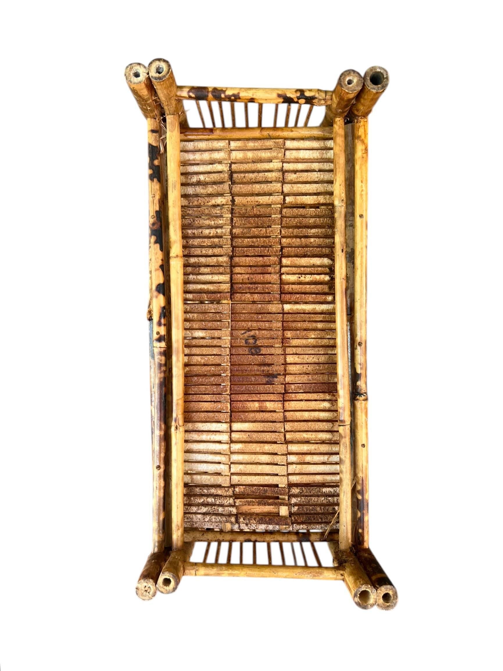 Early-Mid 20th Century Palm Beach Modern Tortoise Shell Burnt and Split Bamboo Table Shelf or Etegere