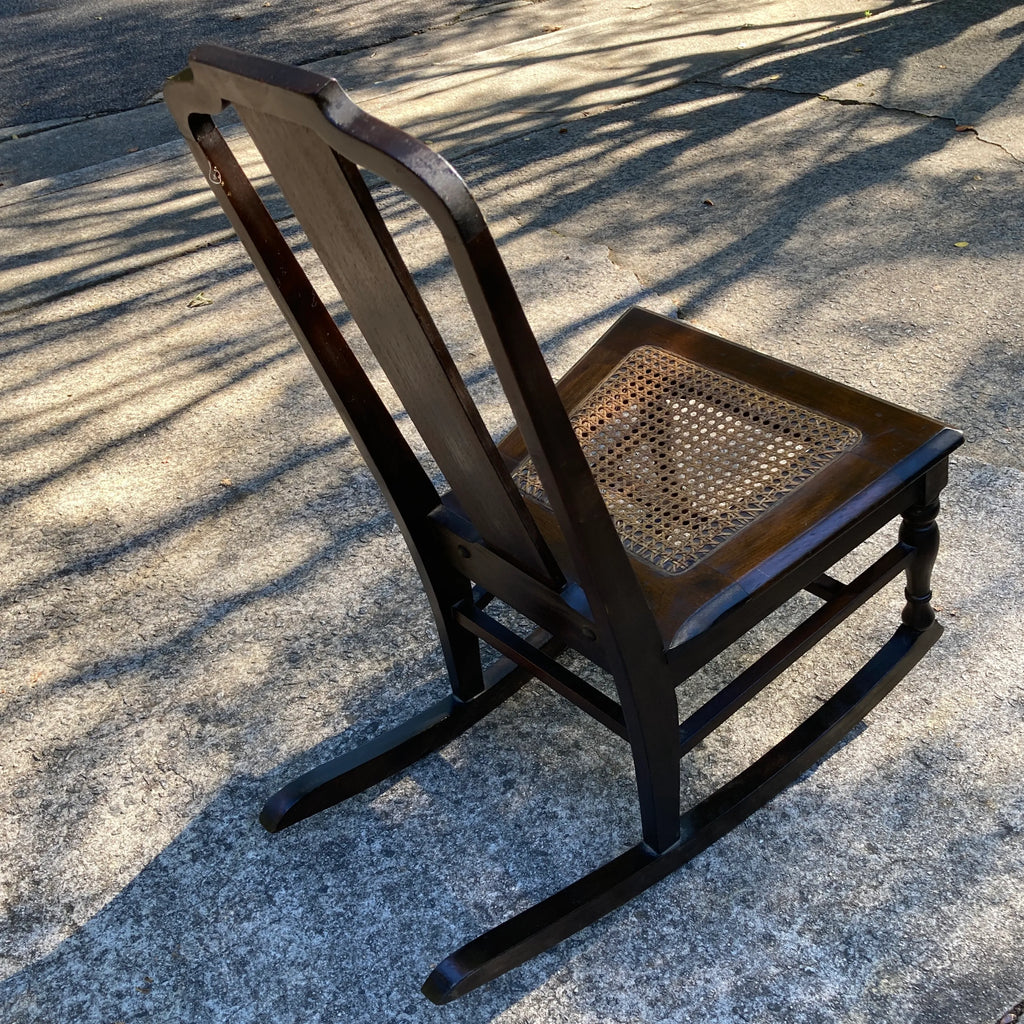 Late 19th Century Antique Armless Child’s Rocking Chair With Caned Seat