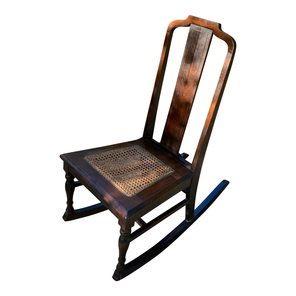 Late 19th Century Antique Armless Child’s Rocking Chair With Caned Seat