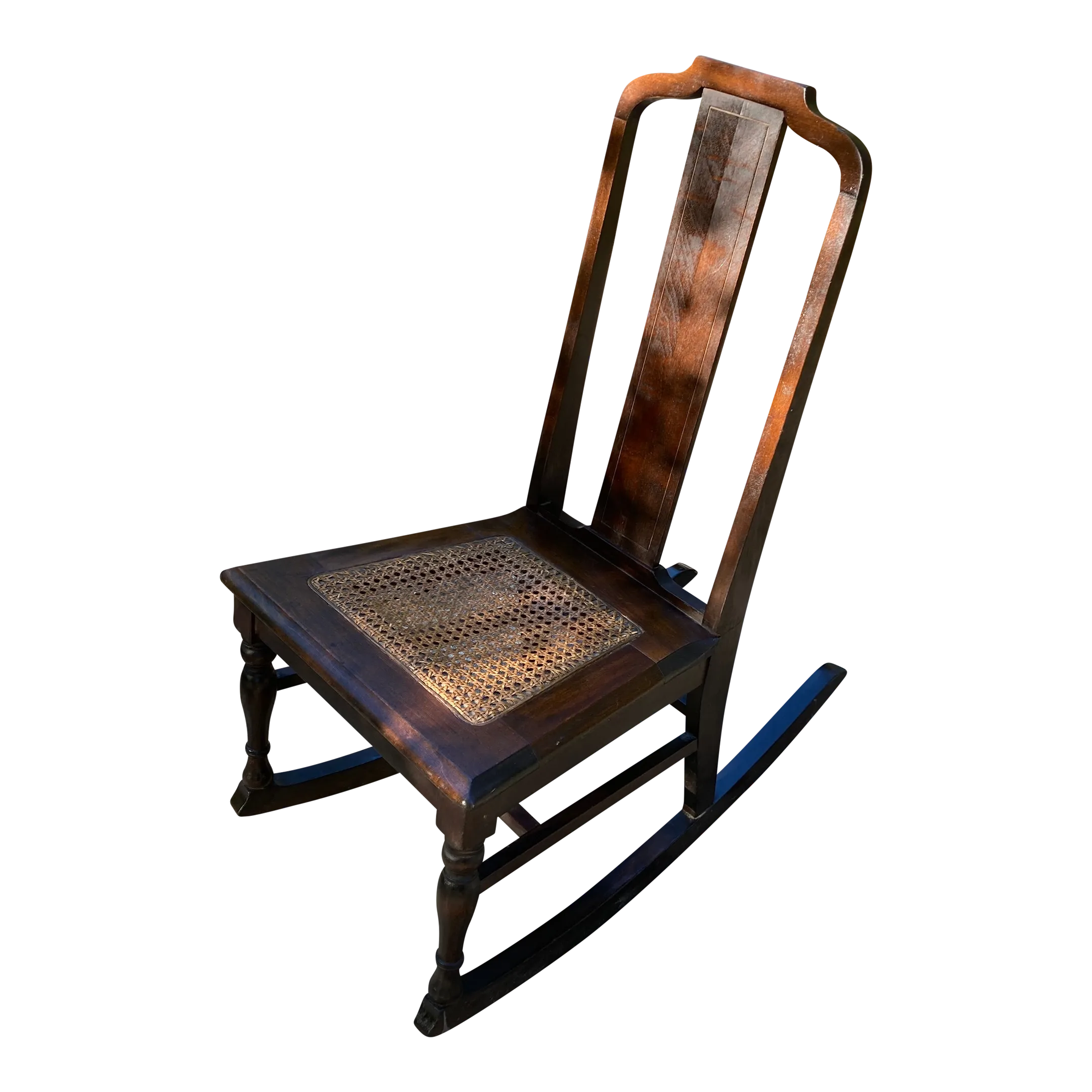 Late 19th Century Antique Armless Child’s Rocking Chair With Caned Seat