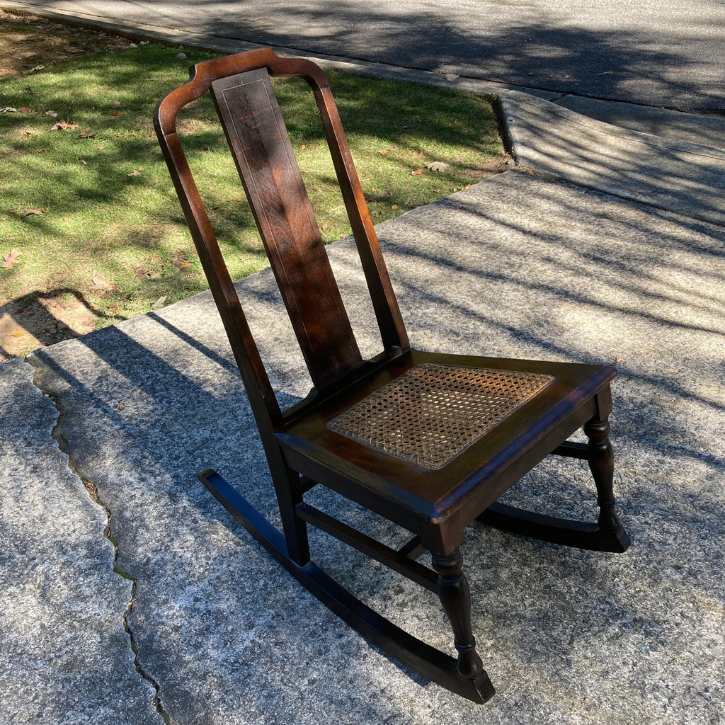 Late 19th Century Antique Armless Child’s Rocking Chair With Caned Seat