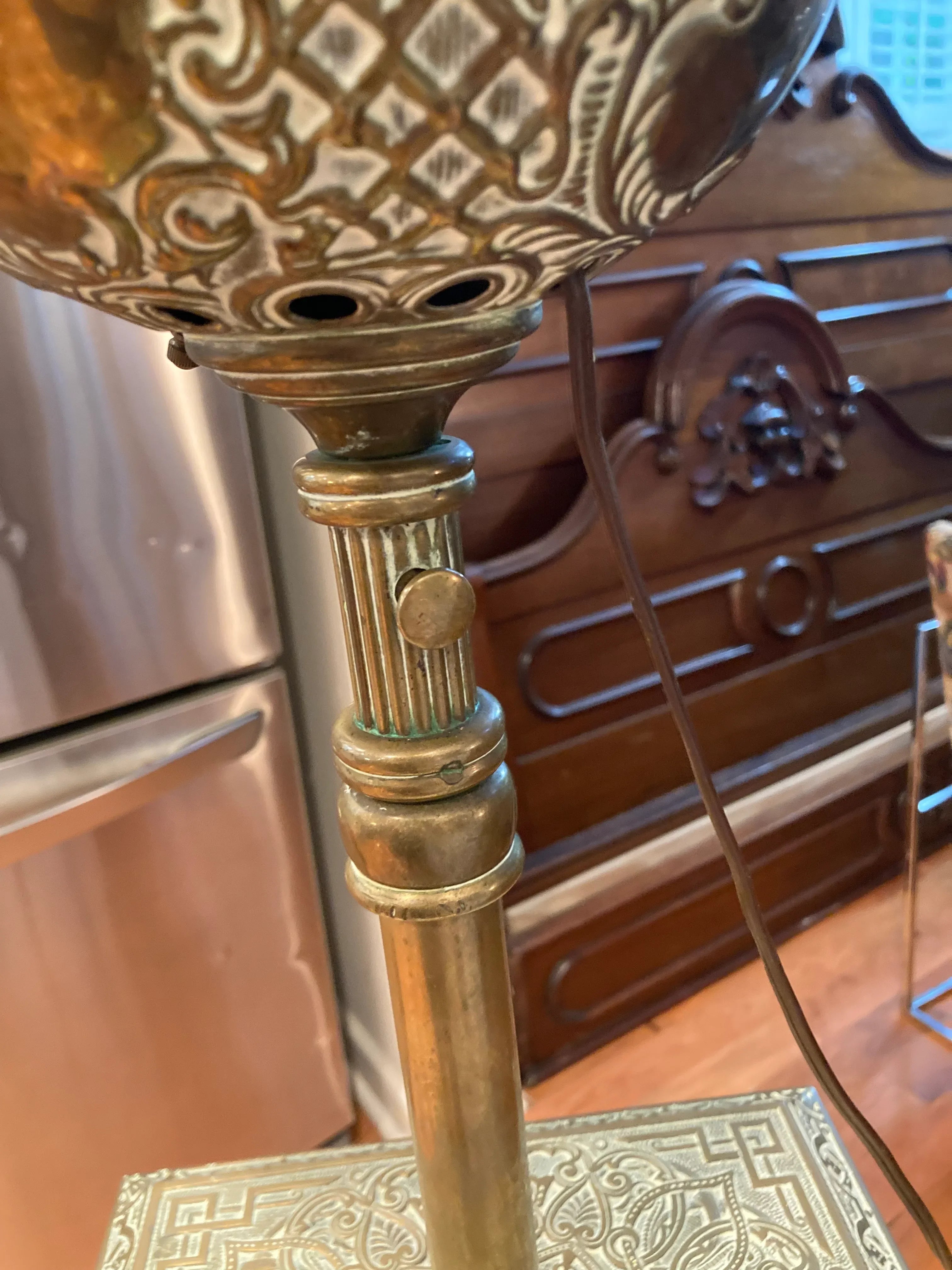 Late 19th Century Antique Bradley and Hubbard Piano Lamp With Original Hand-Painted Milk-Glass Shade