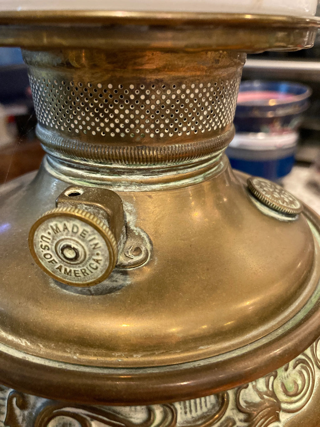 Late 19th Century Antique Bradley and Hubbard Piano Lamp With Original Hand-Painted Milk-Glass Shade