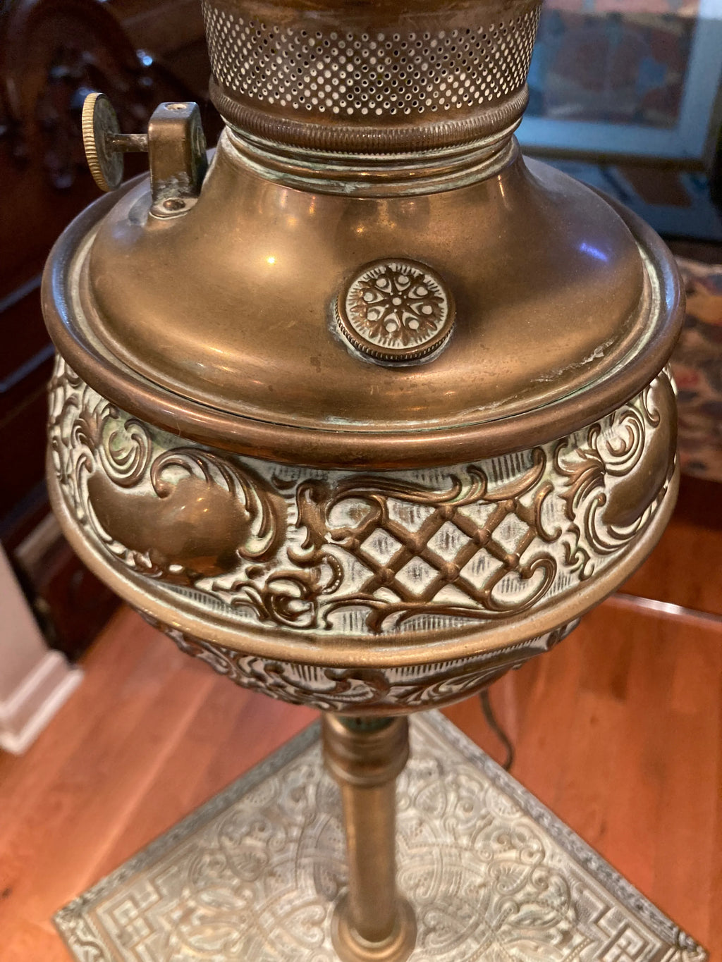 Late 19th Century Antique Bradley and Hubbard Piano Lamp With Original Hand-Painted Milk-Glass Shade