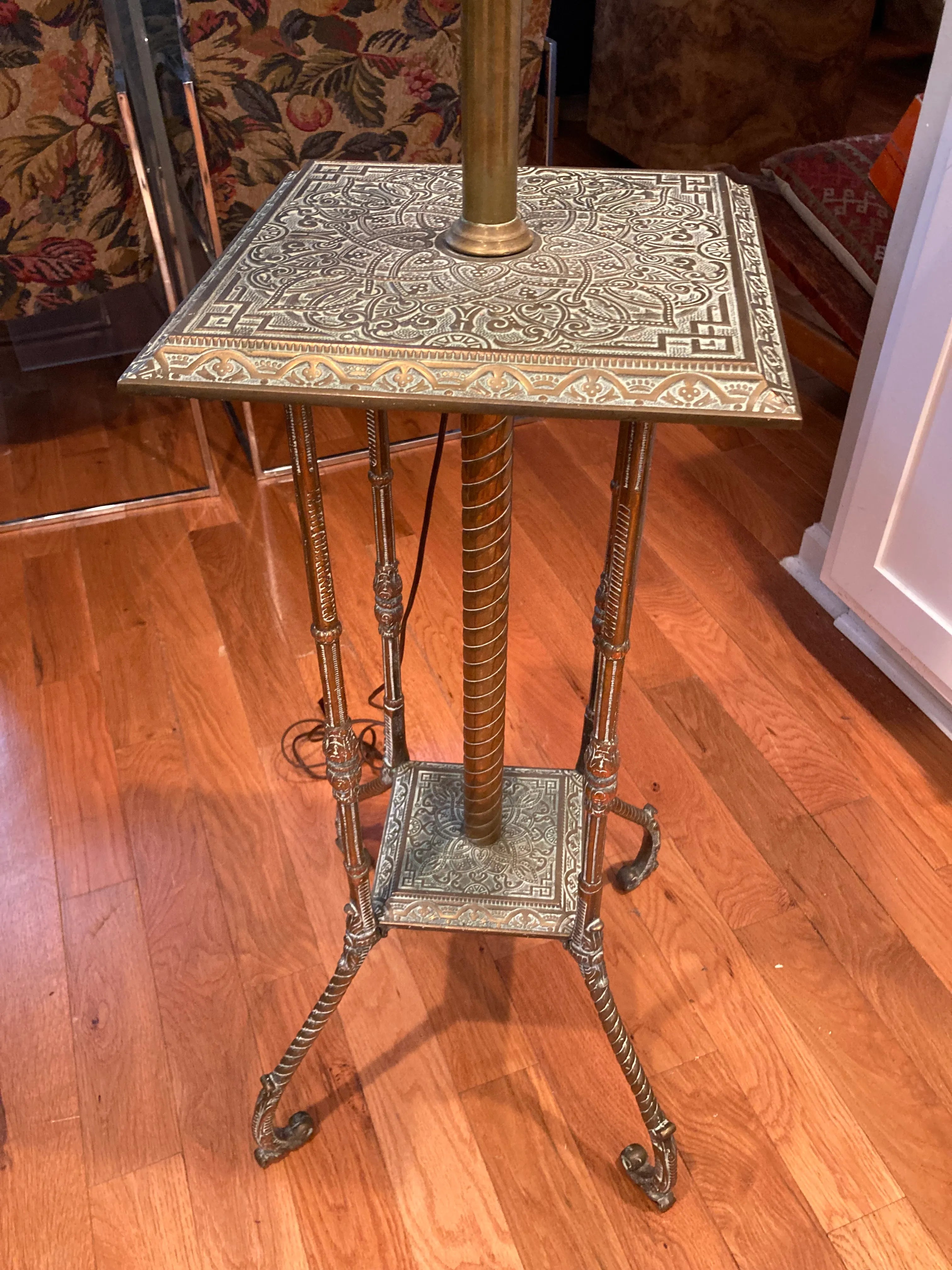 Late 19th Century Antique Bradley and Hubbard Piano Lamp With Original Hand-Painted Milk-Glass Shade