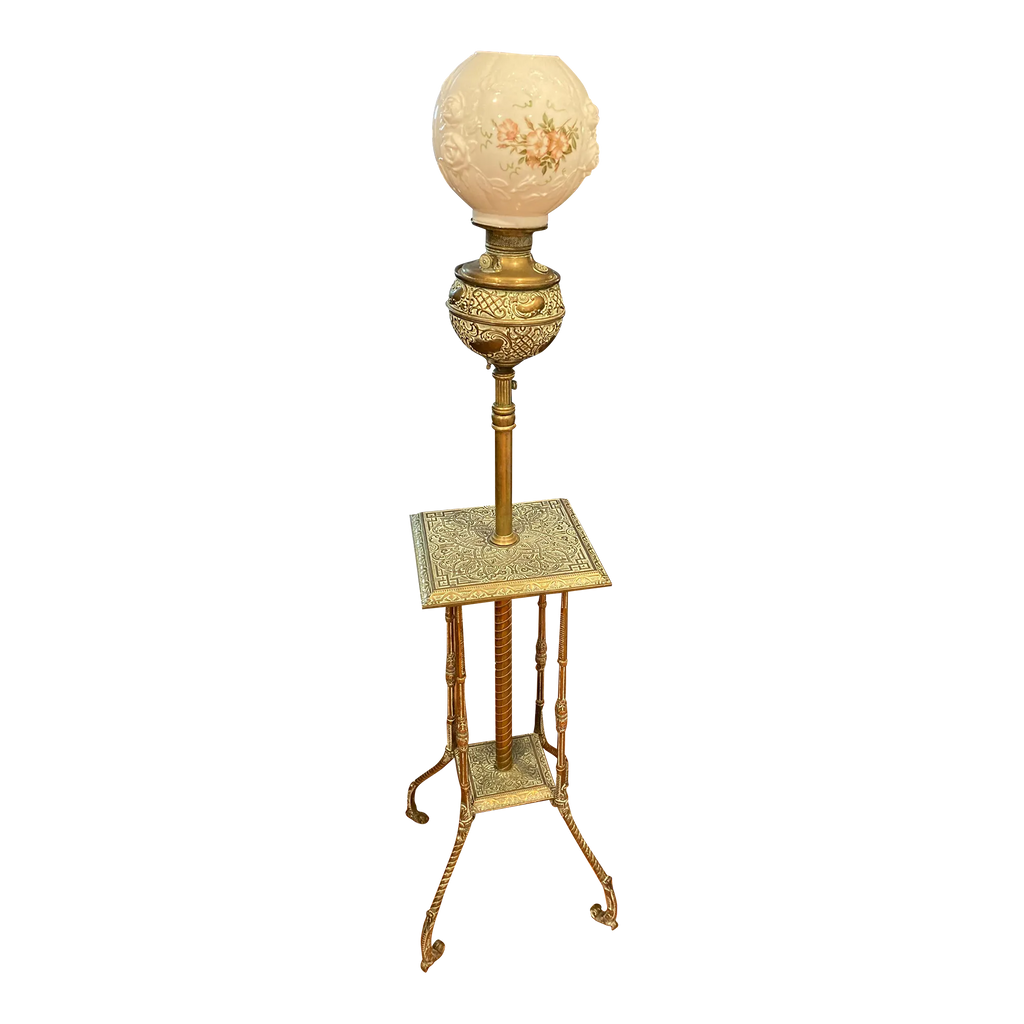 Late 19th Century Antique Bradley and Hubbard Piano Lamp With Original Hand-Painted Milk-Glass Shade