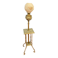 Late 19th Century Antique Bradley and Hubbard Piano Lamp With Original Hand-Painted Milk-Glass Shade