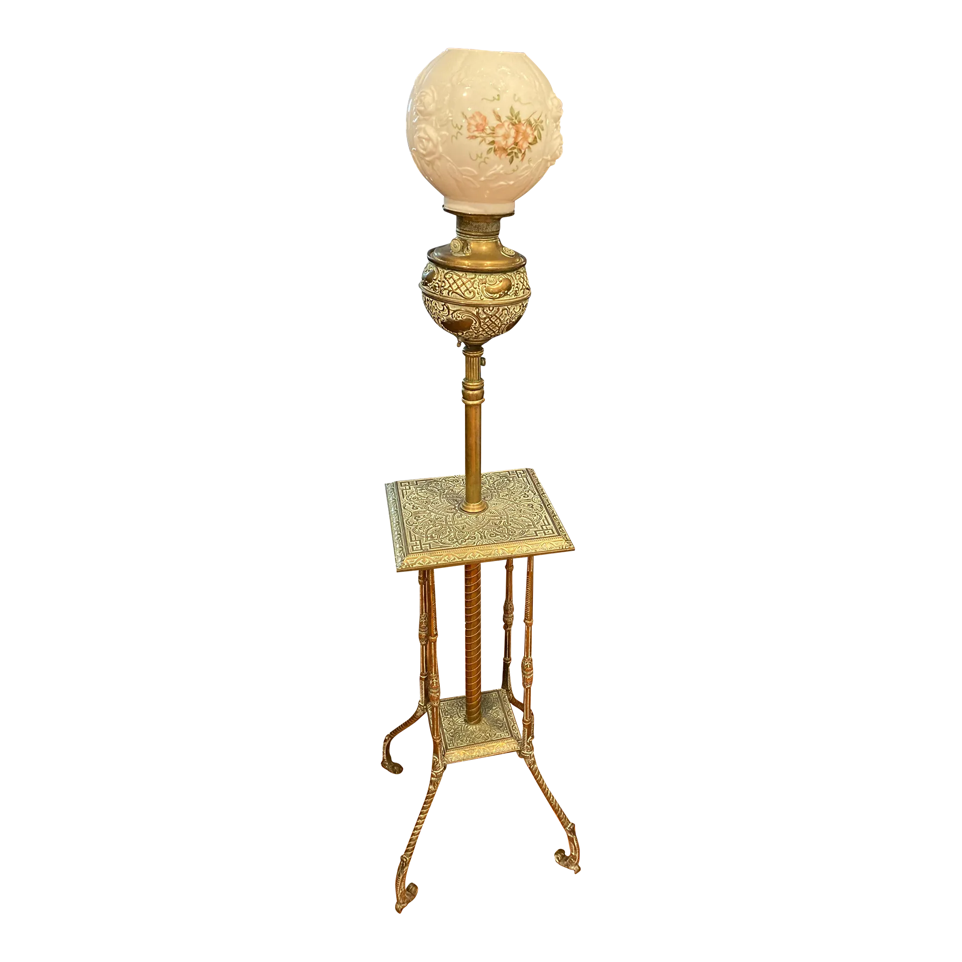 Late 19th Century Antique Bradley and Hubbard Piano Lamp With Original Hand-Painted Milk-Glass Shade