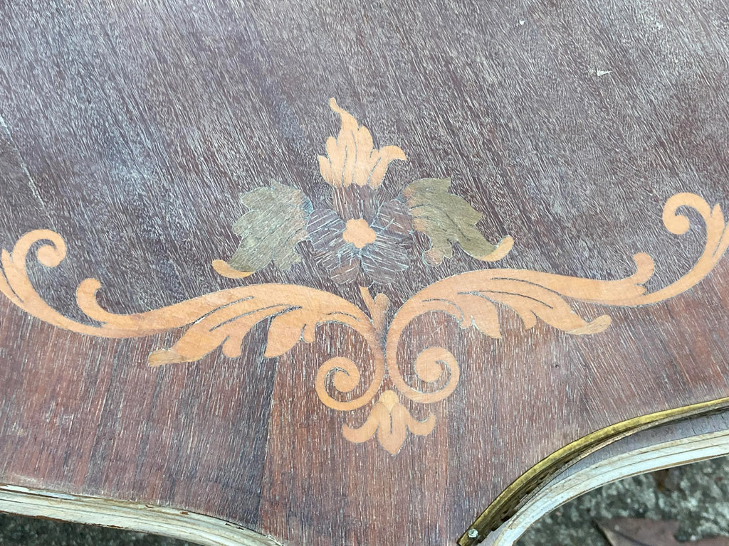 Late 19th Century Antique French Provincial Bleached Marquetry Occasional Table With Bronze Gallery