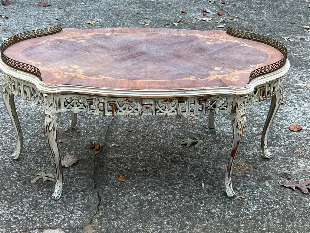 Late 19th Century Antique French Provincial Bleached Marquetry Occasional Table With Bronze Gallery
