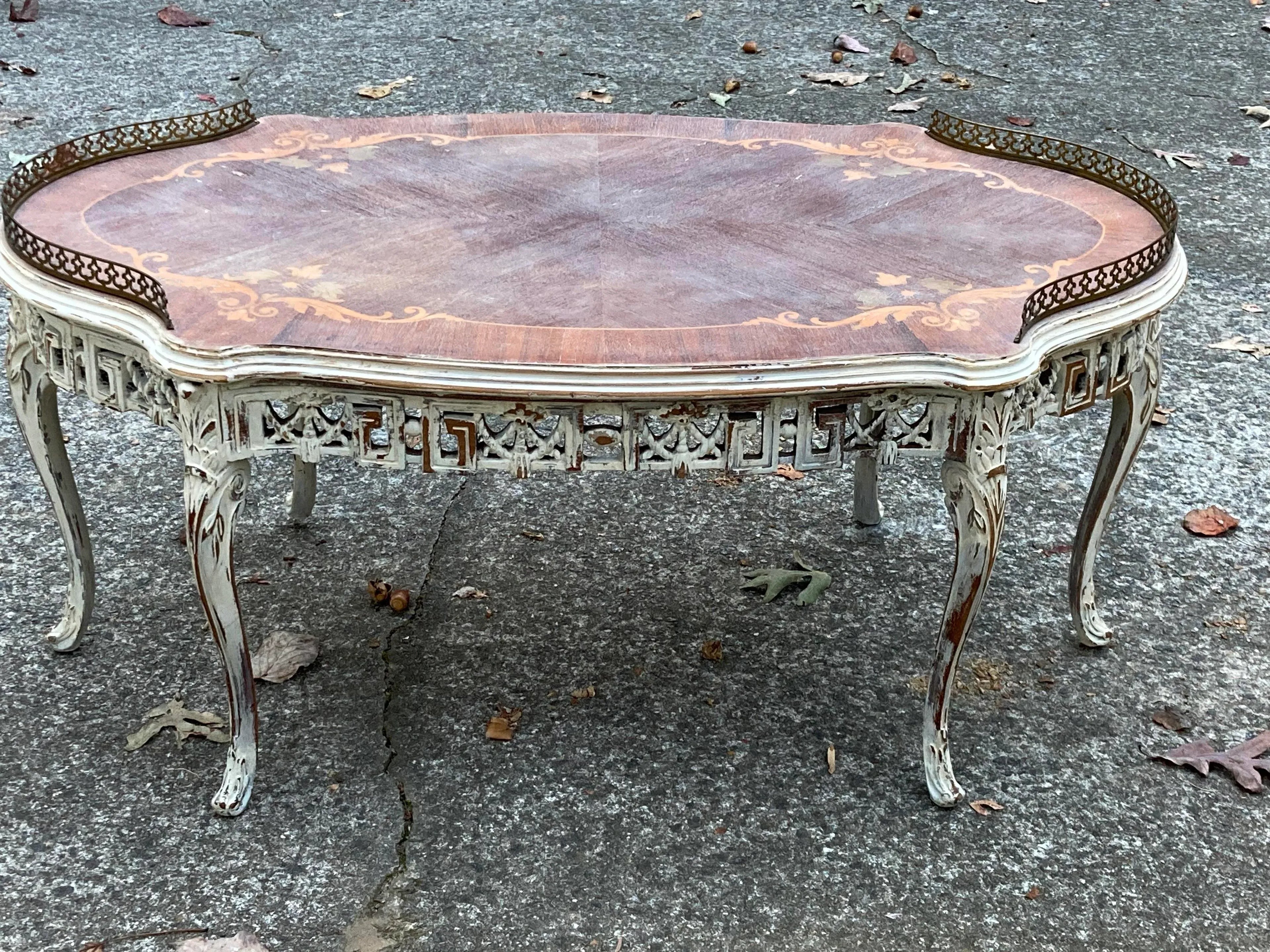 Late 19th Century Antique French Provincial Bleached Marquetry Occasional Table With Bronze Gallery