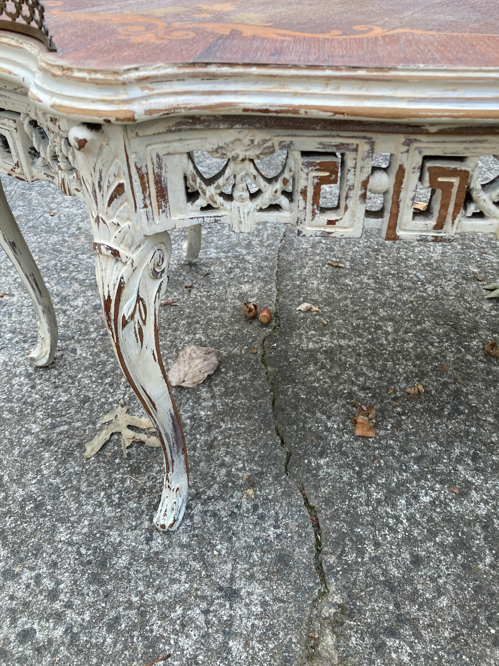 Late 19th Century Antique French Provincial Bleached Marquetry Occasional Table With Bronze Gallery