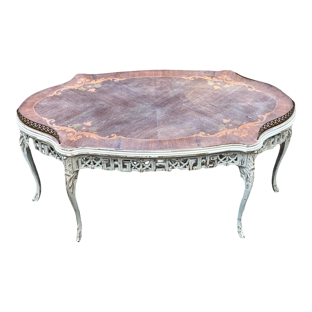 Late 19th Century Antique French Provincial Bleached Marquetry Occasional Table With Bronze Gallery
