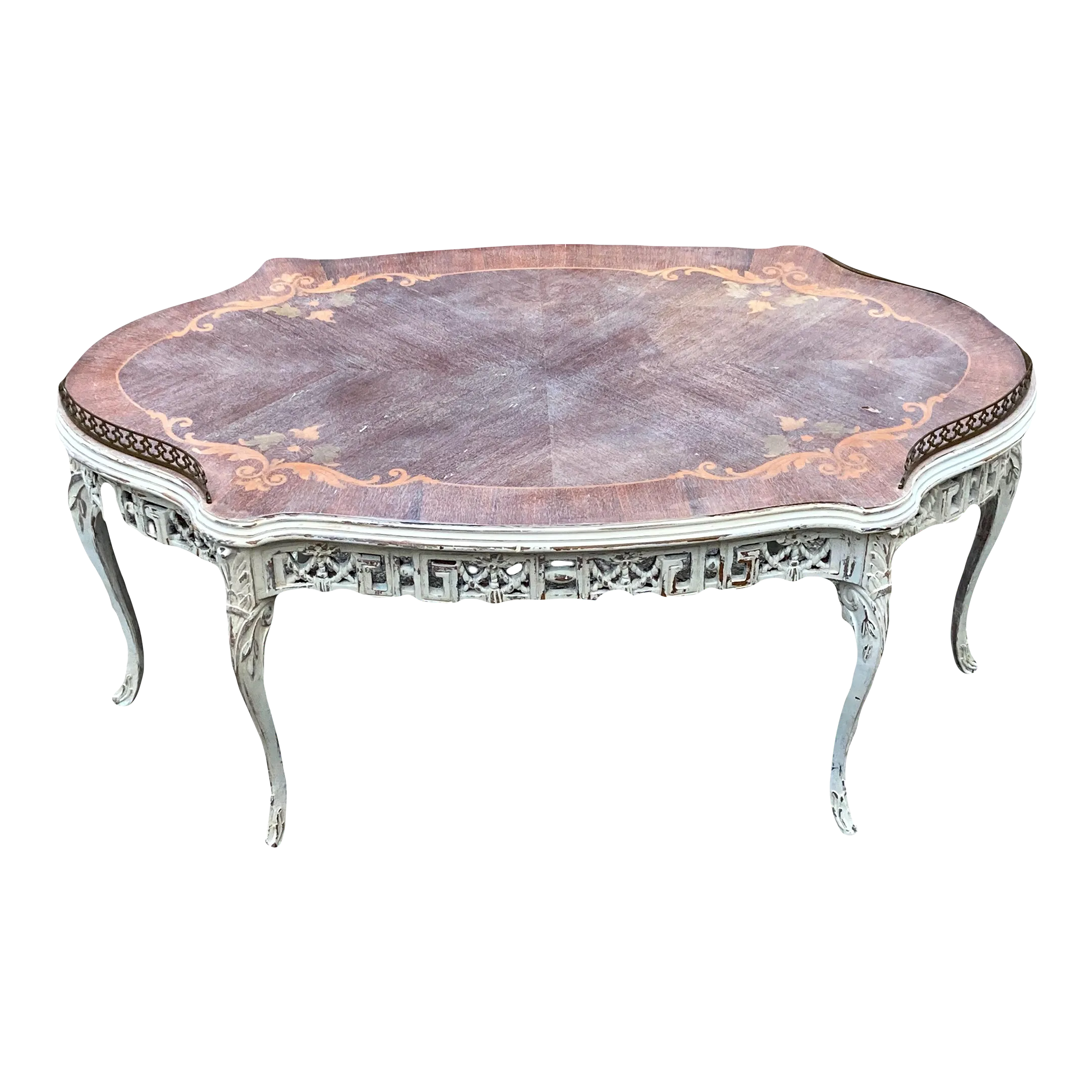 Late 19th Century Antique French Provincial Bleached Marquetry Occasional Table With Bronze Gallery