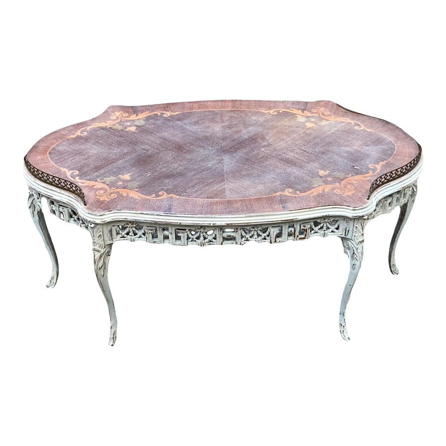 Late 19th Century Antique French Provincial Bleached Marquetry Occasional Table With Bronze Gallery