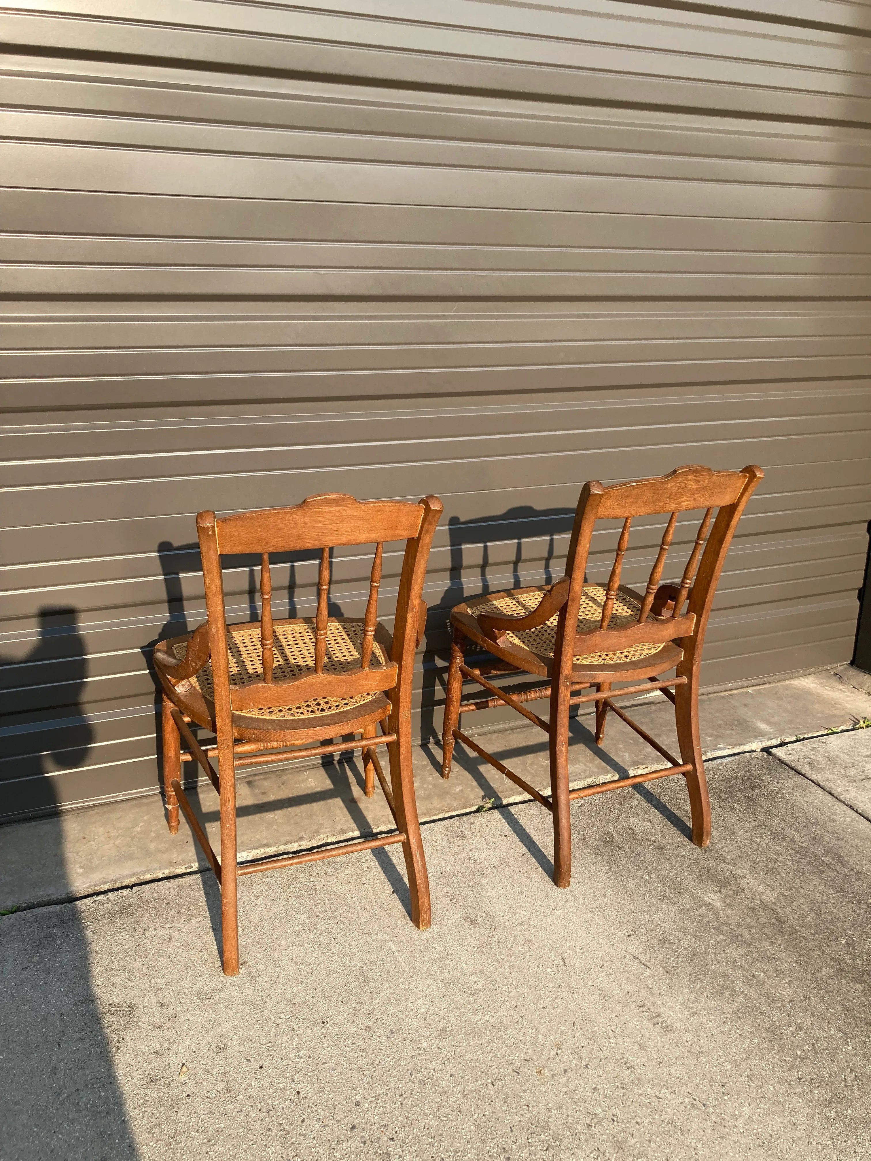 Late 19th Century Antique Maple Side Chairs With Caned Seats - a Pair
