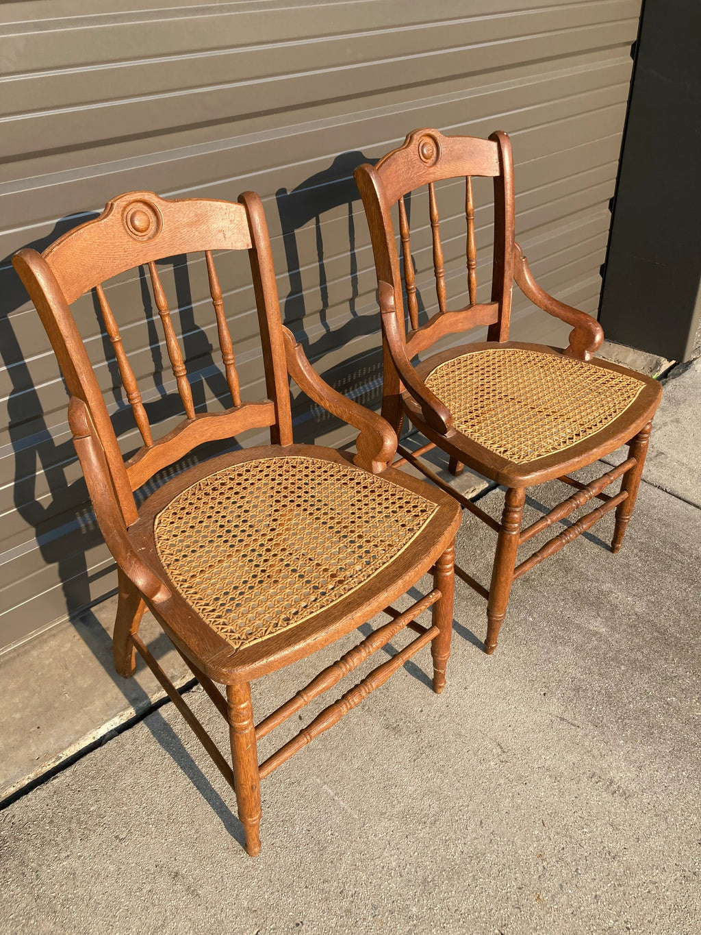 Late 19th Century Antique Maple Side Chairs With Caned Seats - a Pair