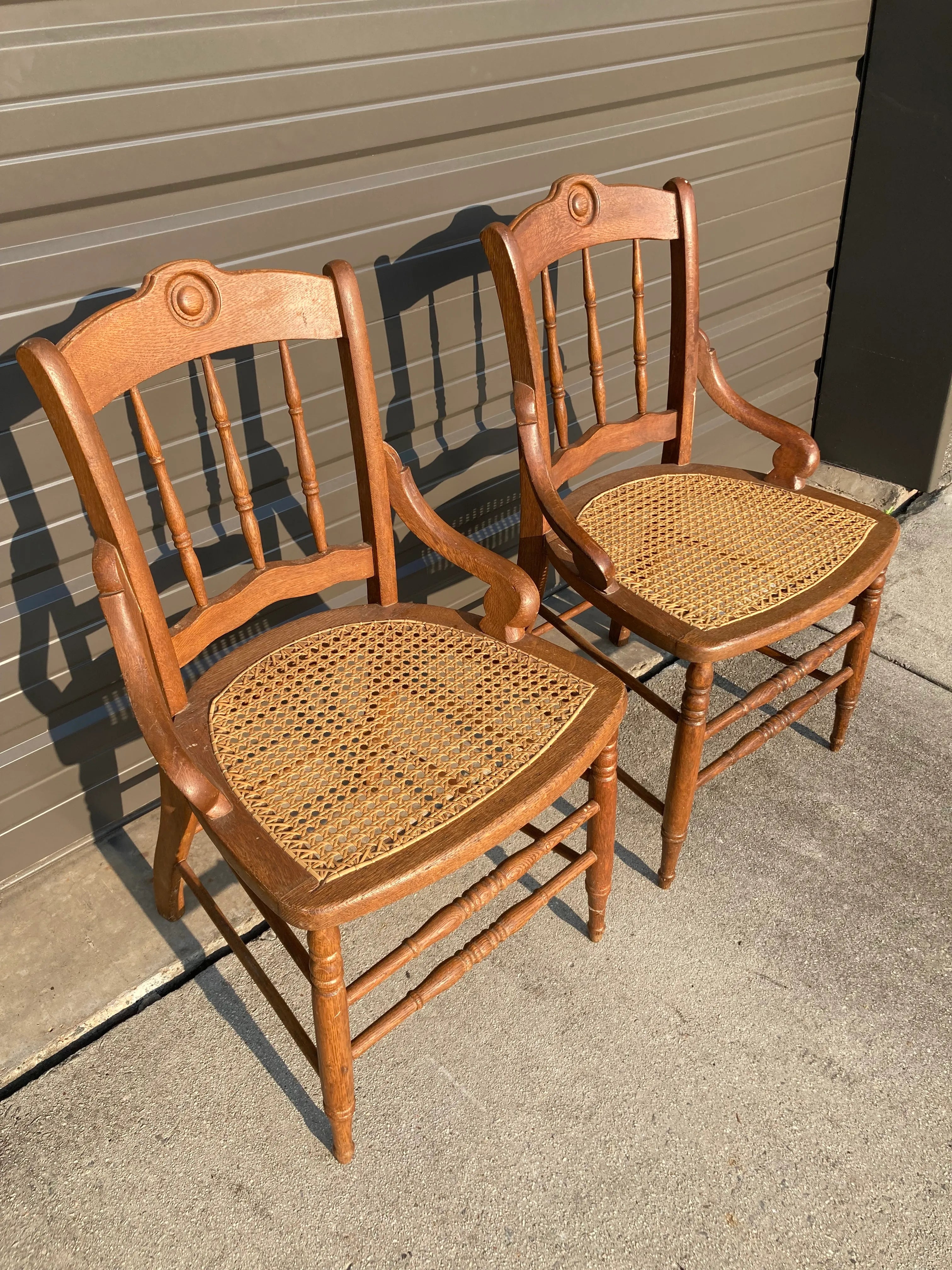 Late 19th Century Antique Maple Side Chairs With Caned Seats - a Pair