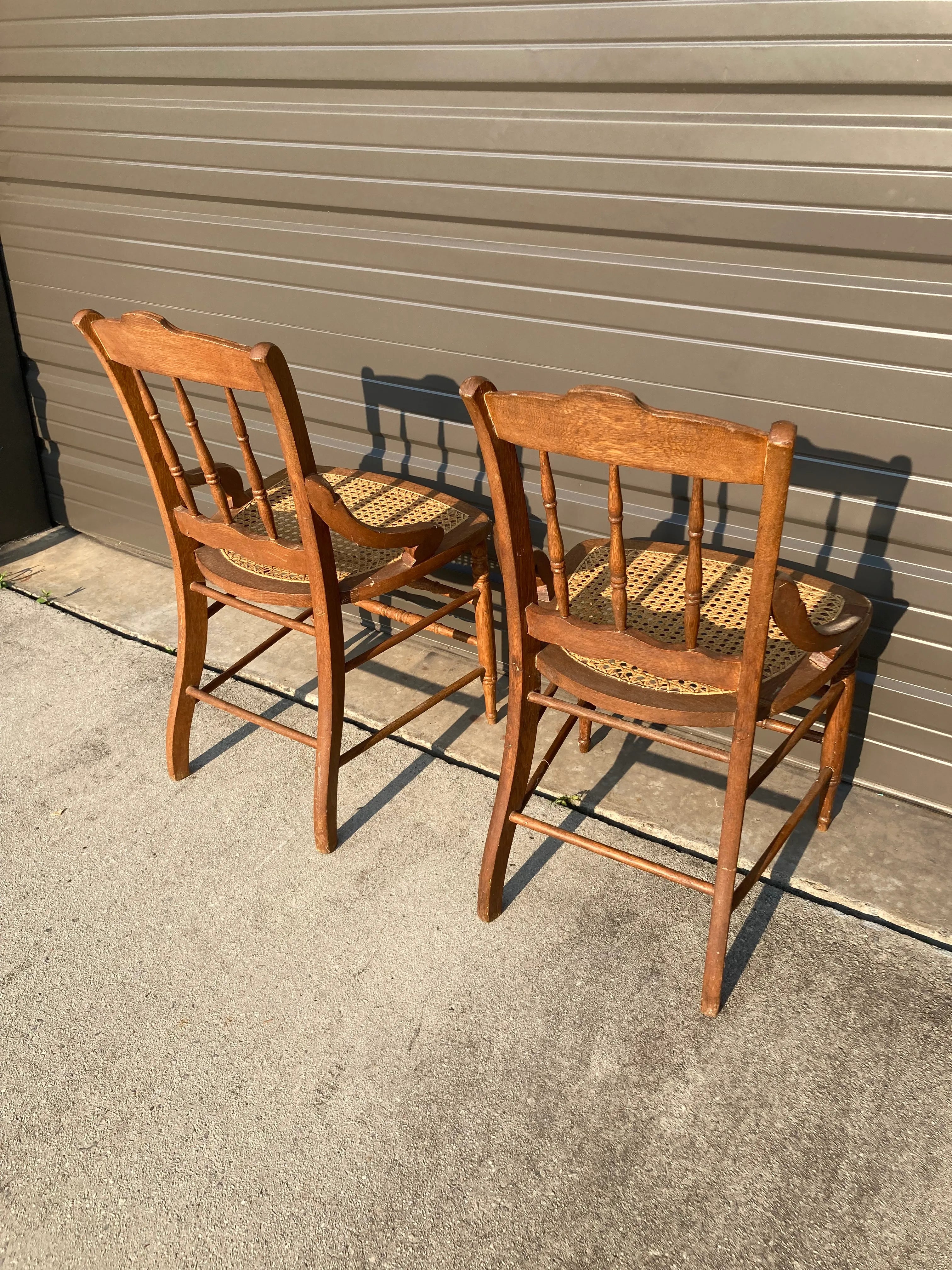 Late 19th Century Antique Maple Side Chairs With Caned Seats - a Pair