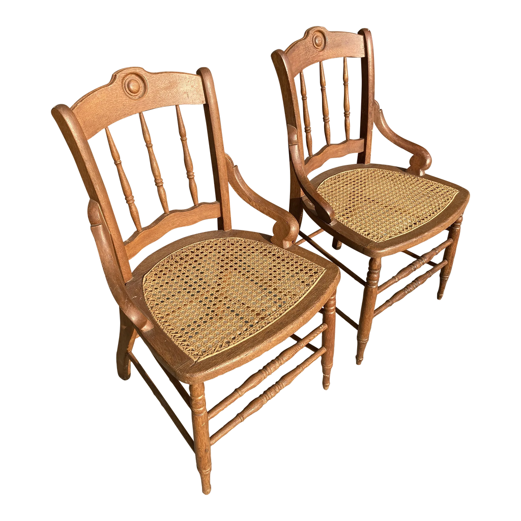 Late 19th Century Antique Maple Side Chairs With Caned Seats - a Pair