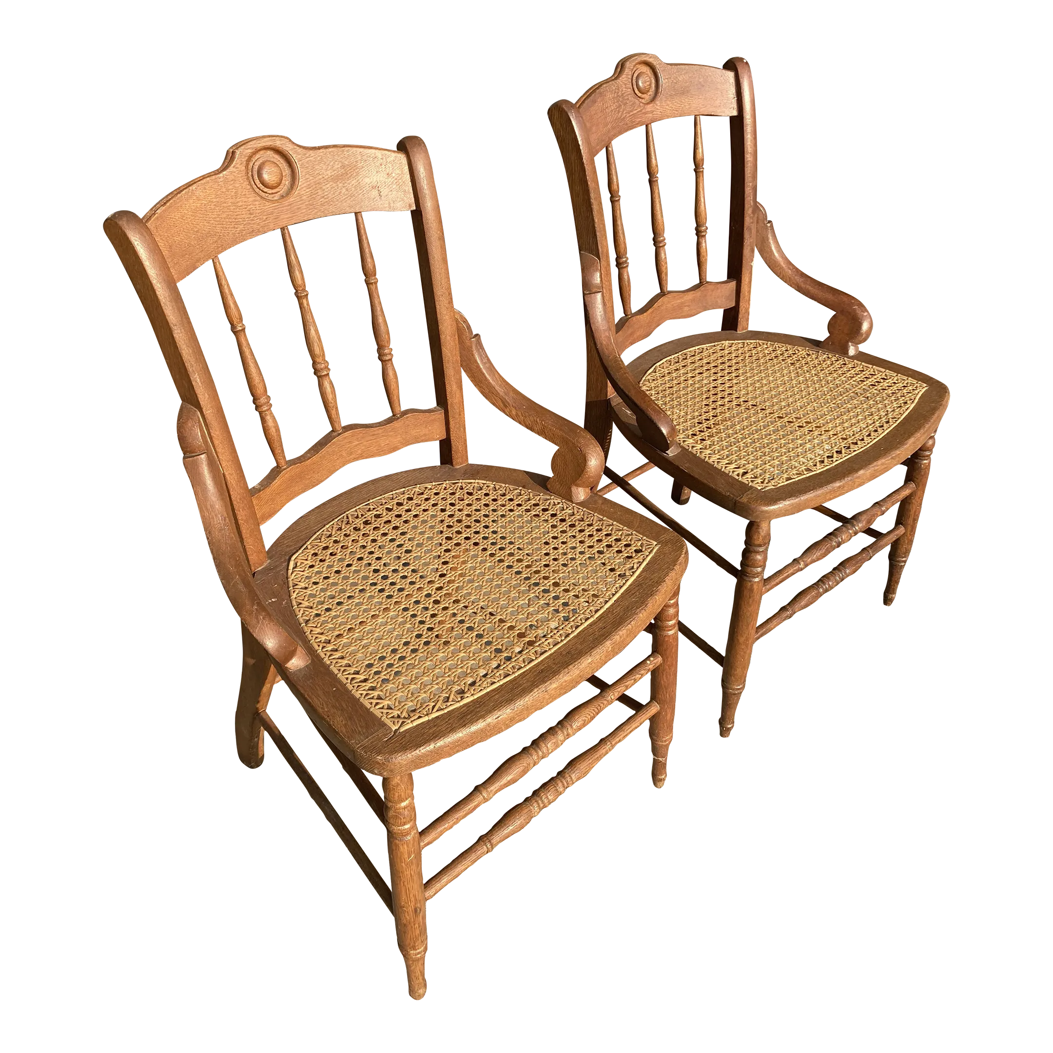 Late 19th Century Antique Maple Side Chairs With Caned Seats - a Pair