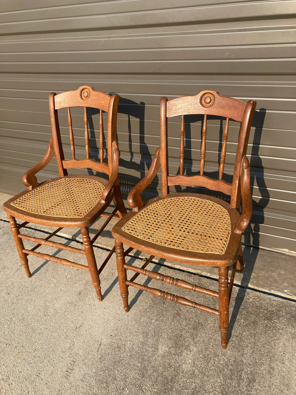 Late 19th Century Antique Maple Side Chairs With Caned Seats - a Pair