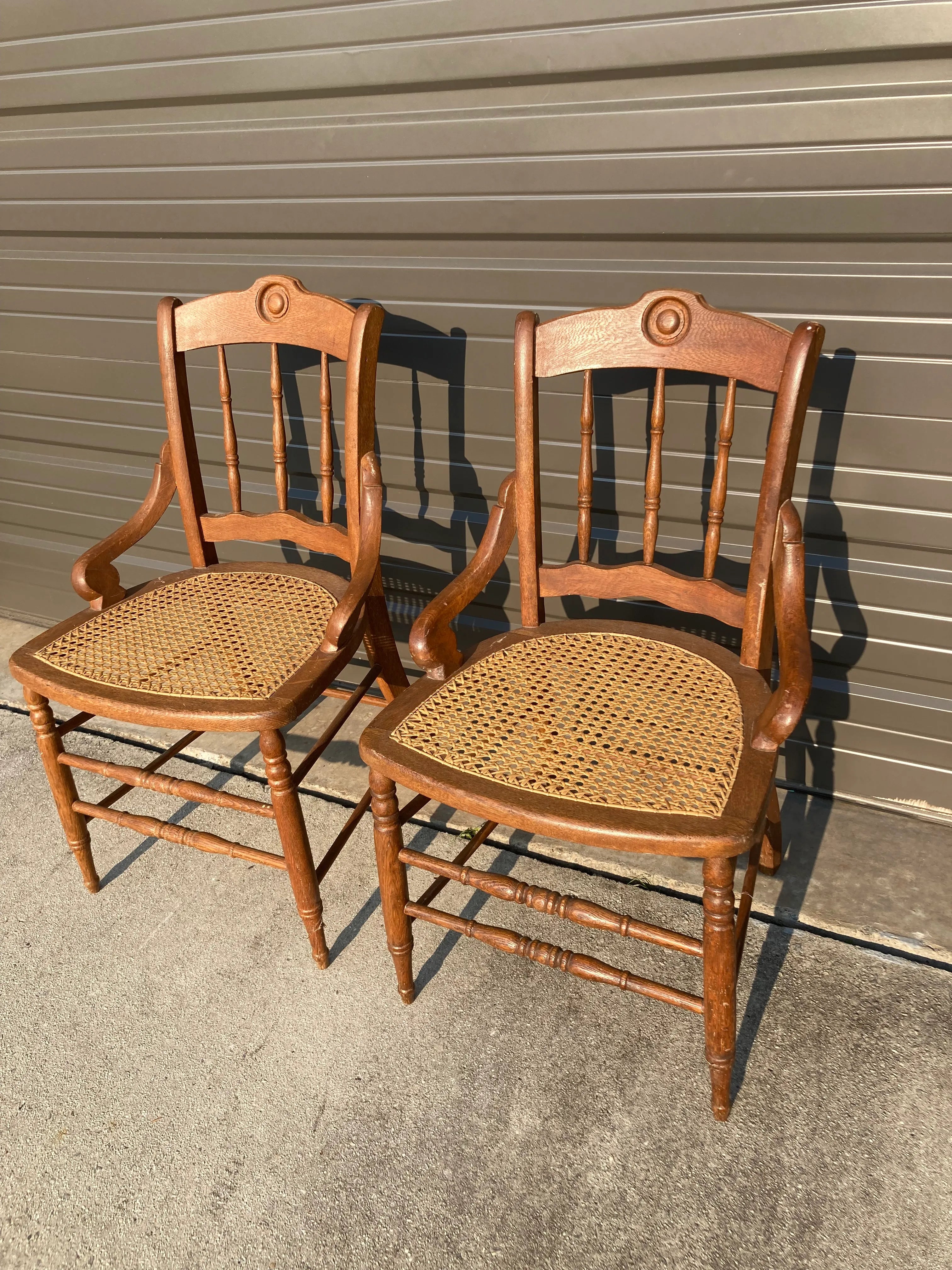 Late 19th Century Antique Maple Side Chairs With Caned Seats - a Pair