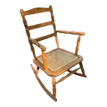 Late 19th Century Antique Turned Wood Ladder Back Open Arm Rocking Chair With Caned Seat