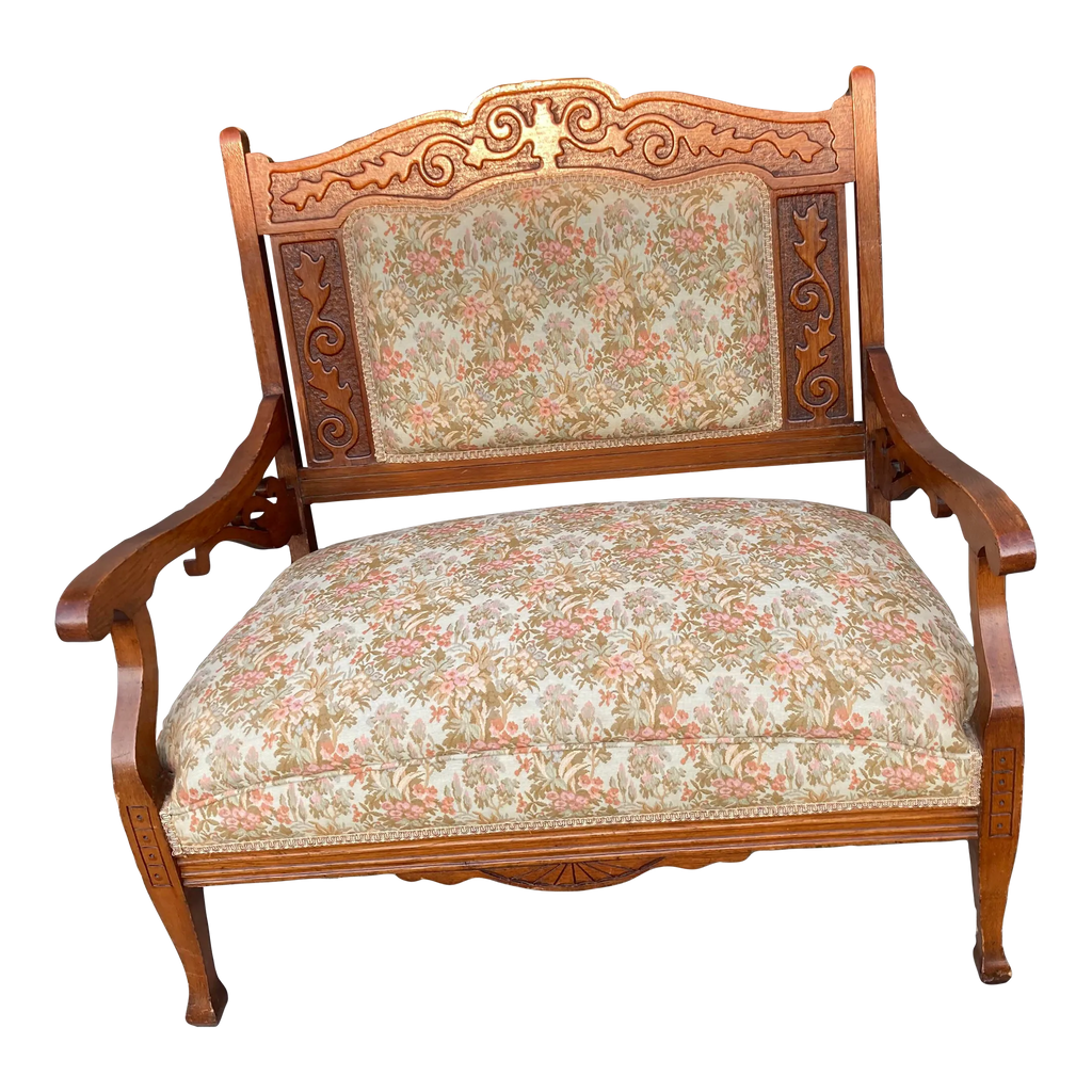 Late 19th Century Carved Wooden Settee in Floral Motif