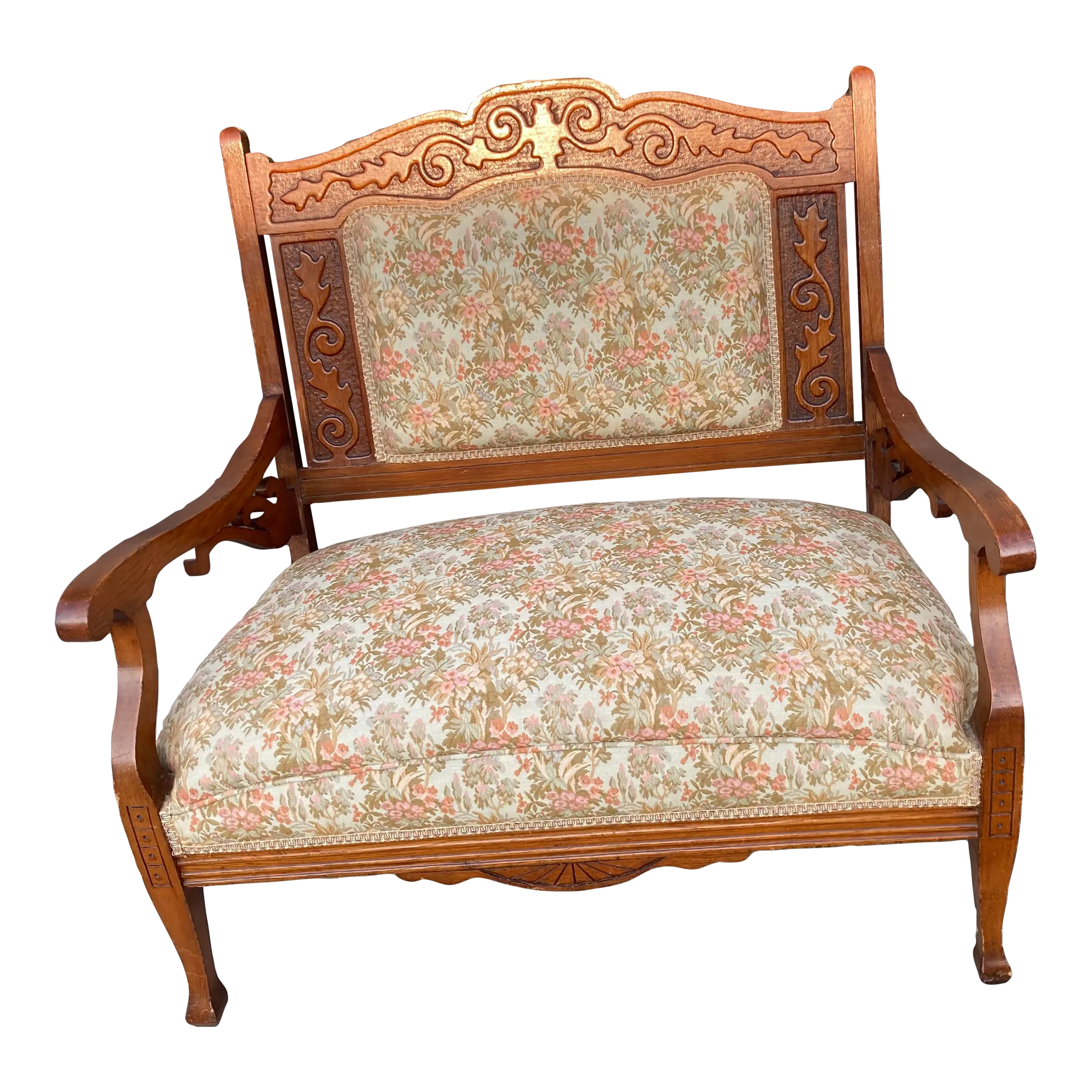 Late 19th Century Carved Wooden Settee in Floral Motif