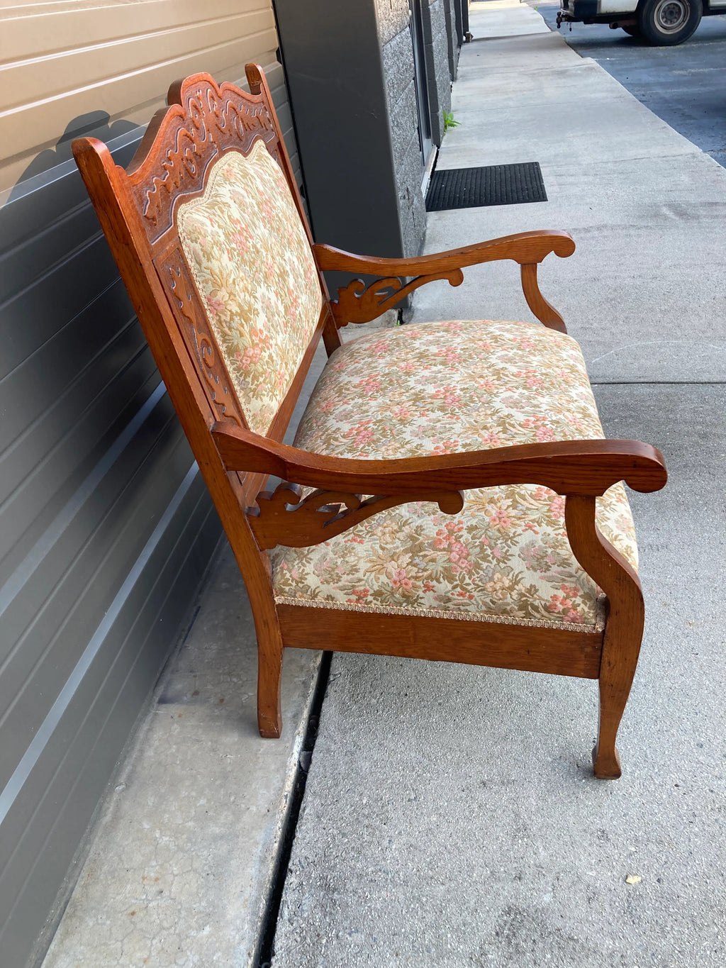 Late 19th Century Carved Wooden Settee in Floral Motif