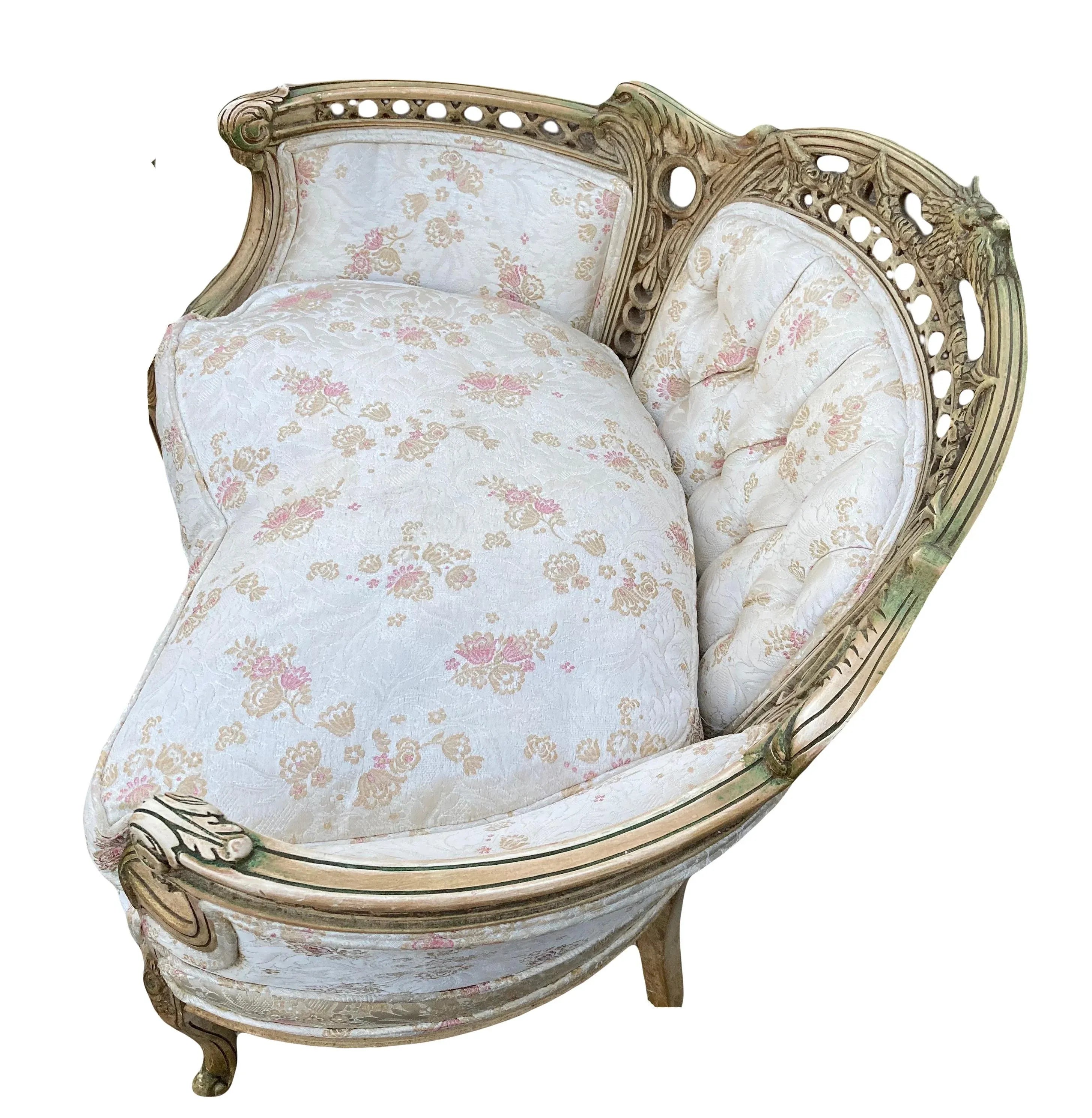 Late 19th Century French Provincial Settee and Armchair Set- 3 Pieces