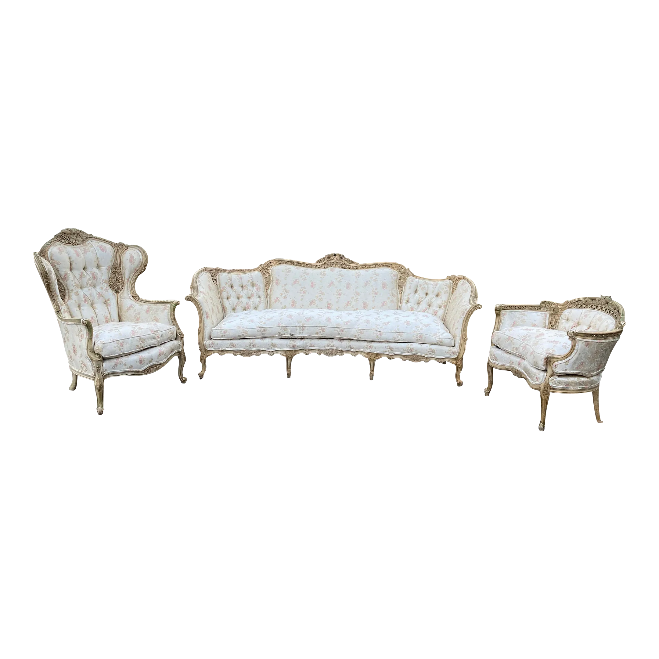 Late 19th Century French Provincial Settee and Armchair Set- 3 Pieces