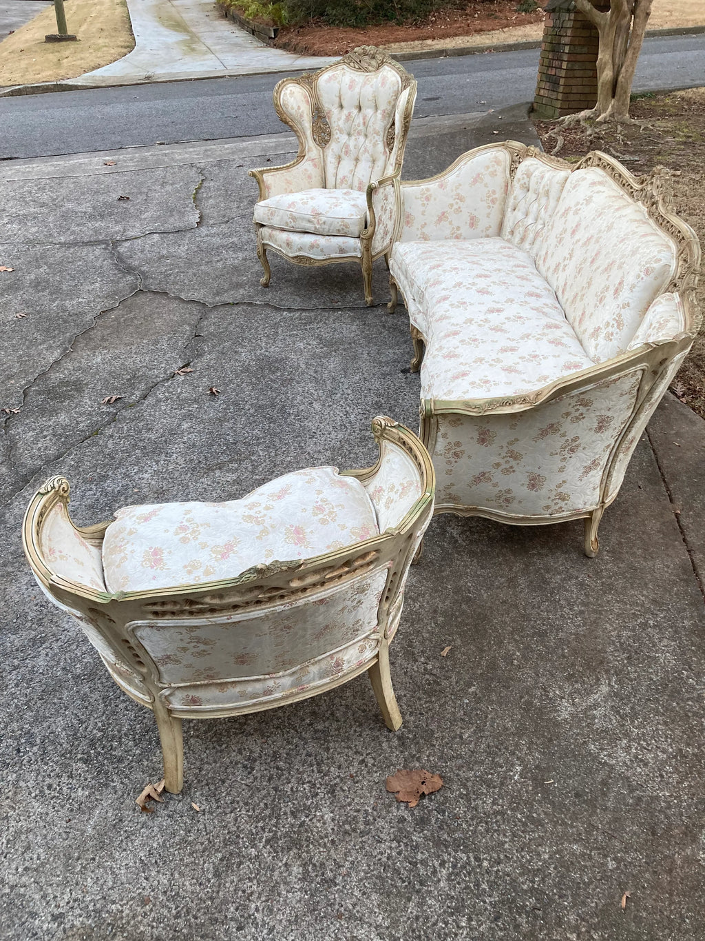 Late 19th Century French Provincial Settee and Armchair Set- 3 Pieces