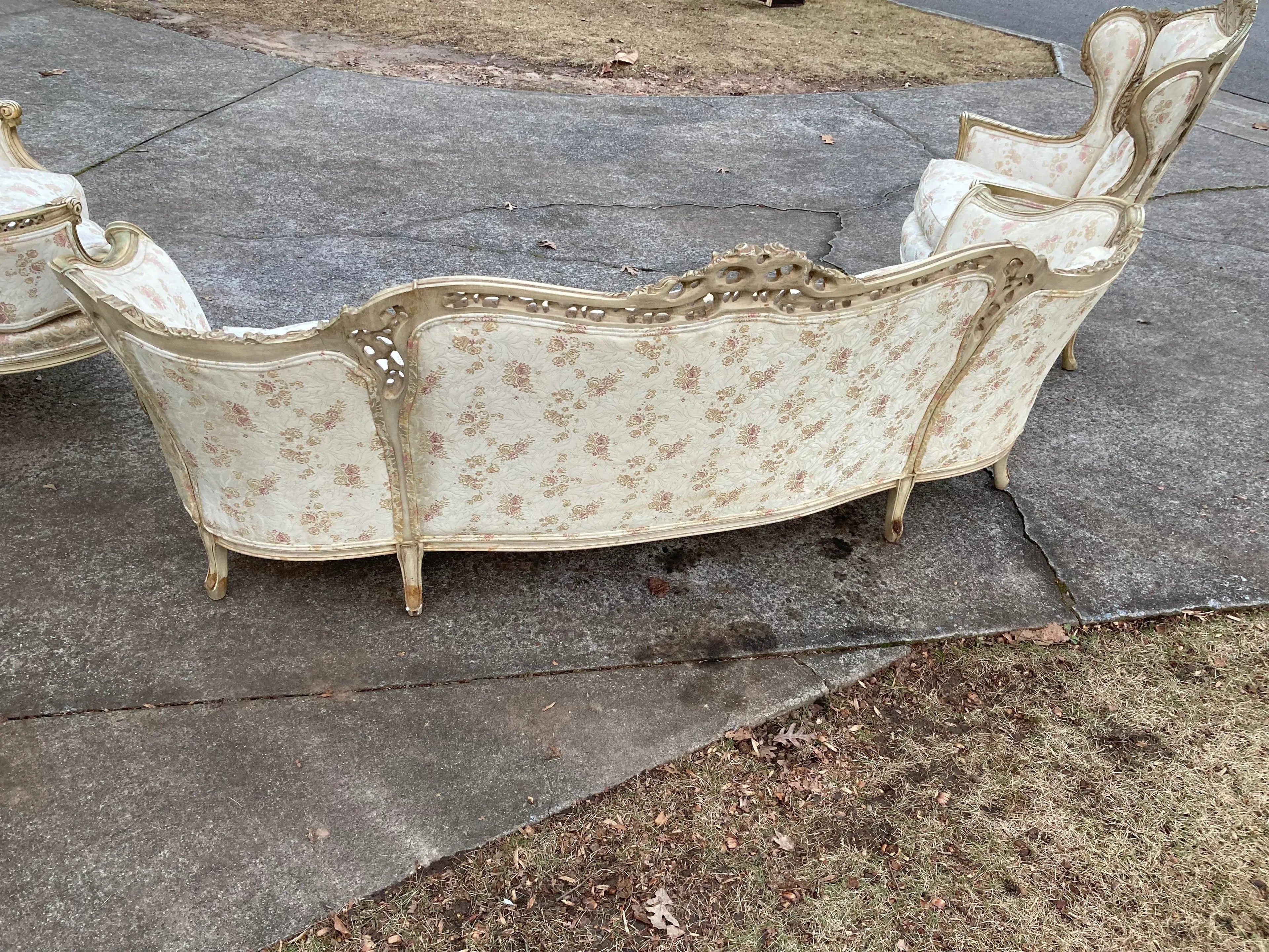 Late 19th Century French Provincial Settee and Armchair Set- 3 Pieces