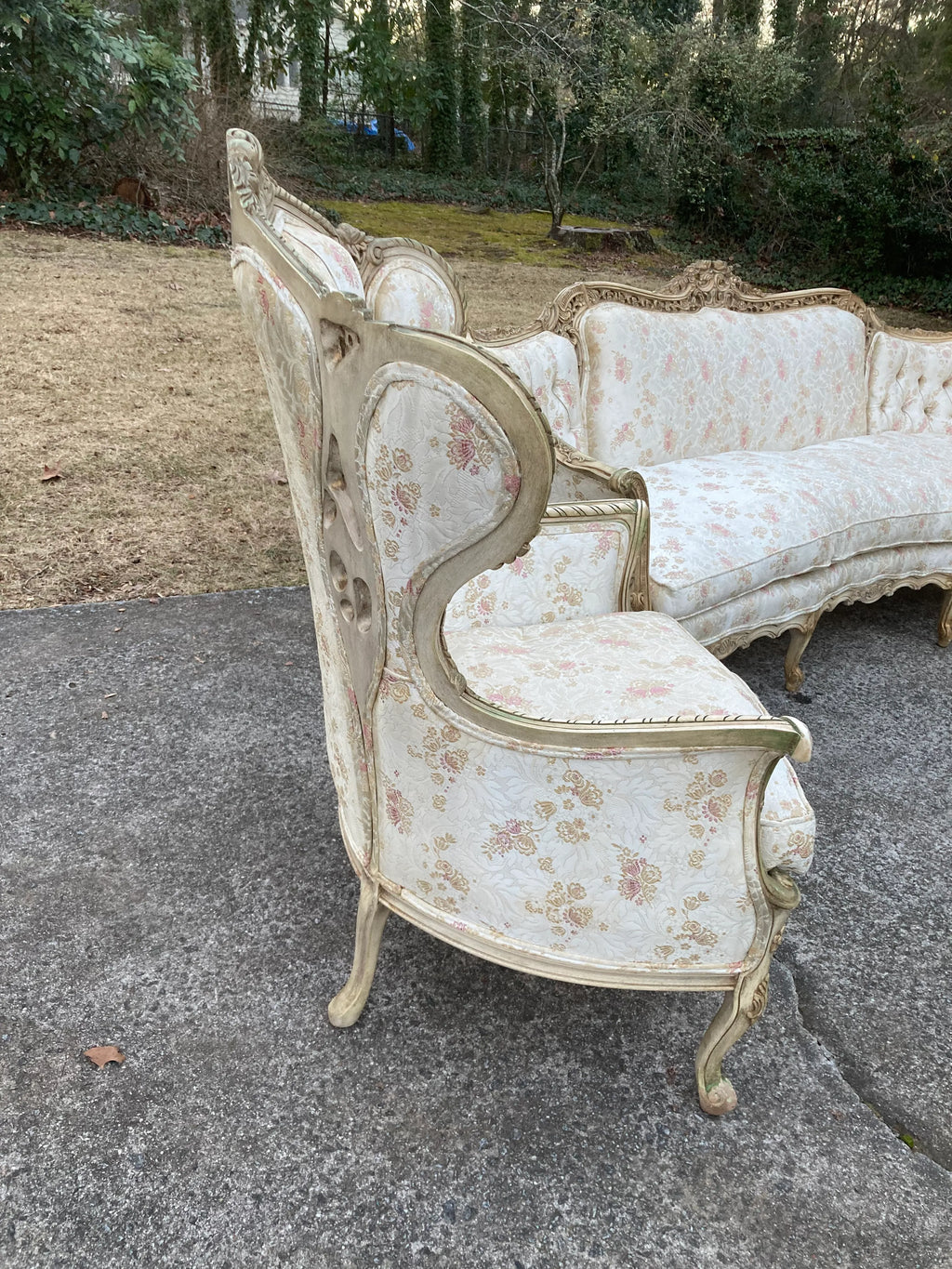 Late 19th Century French Provincial Settee and Armchair Set- 3 Pieces