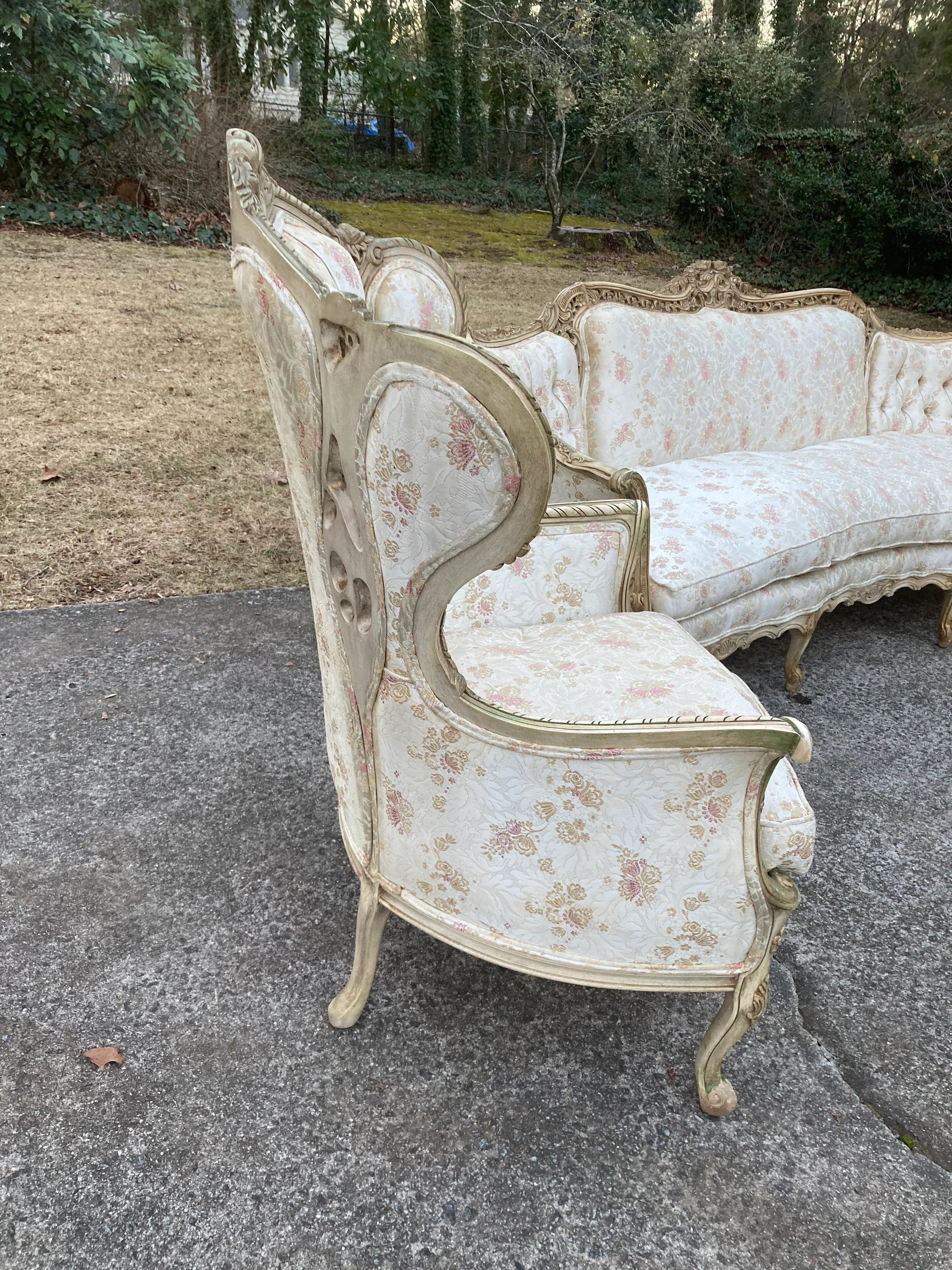 Late 19th Century French Provincial Settee and Armchair Set- 3 Pieces