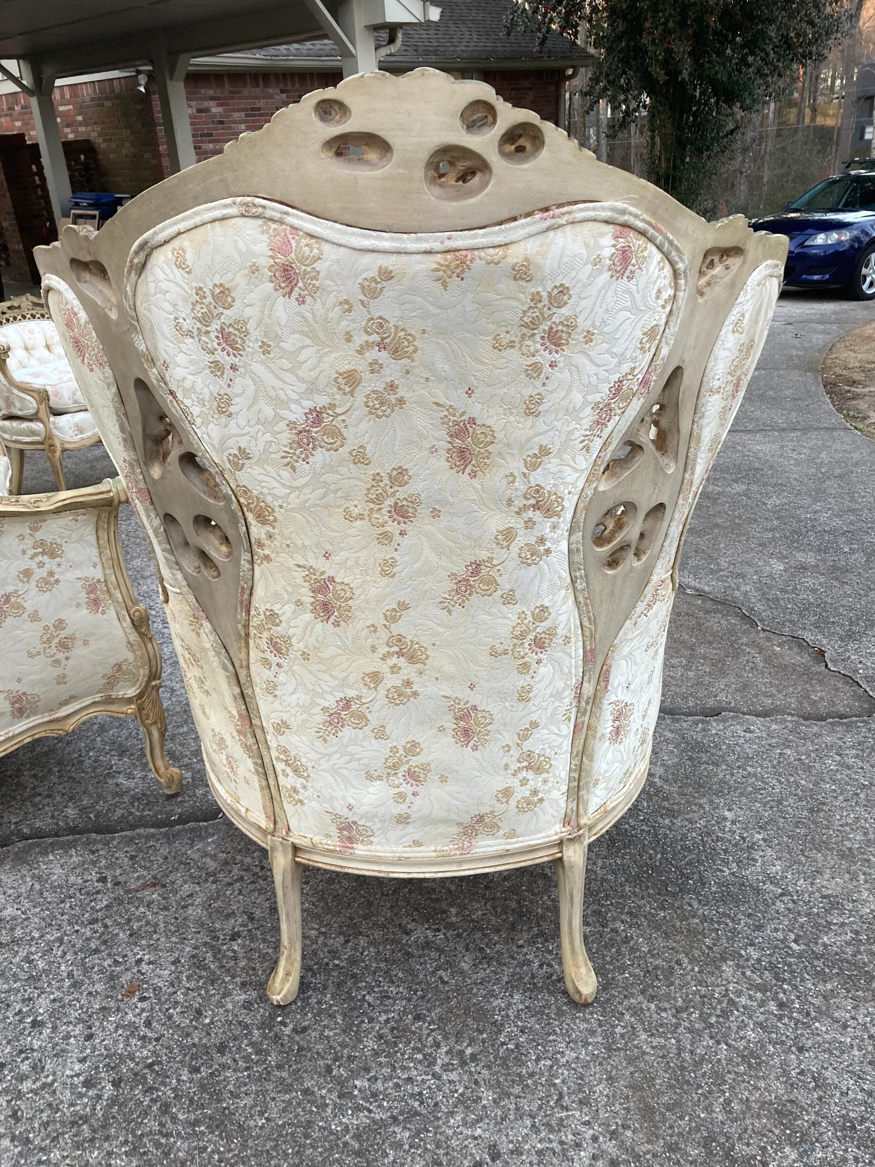 Late 19th Century French Provincial Settee and Armchair Set- 3 Pieces