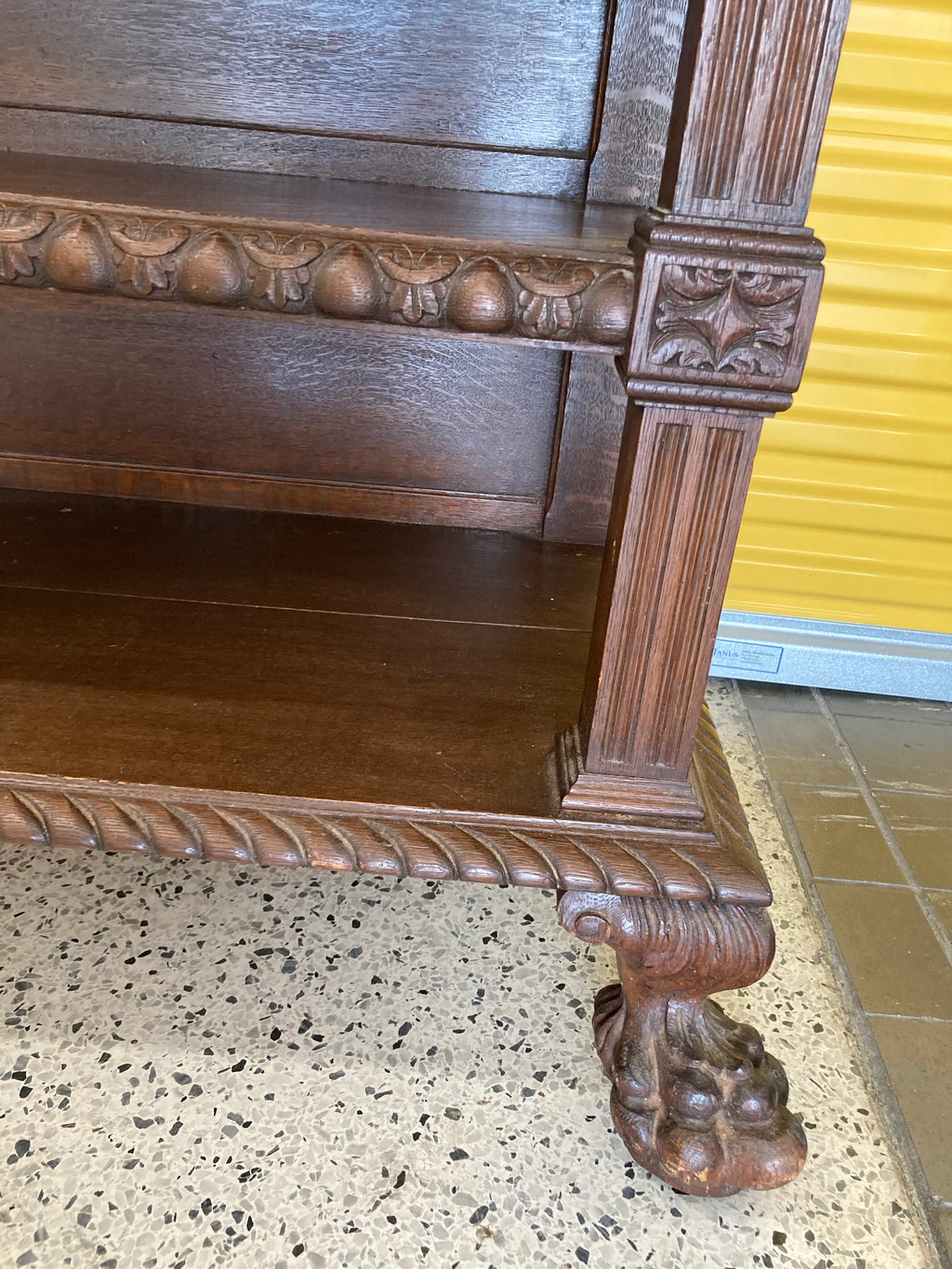 Late 19th Century Gothic Revival Side Board Buffet With Carved Lion Head Cornice