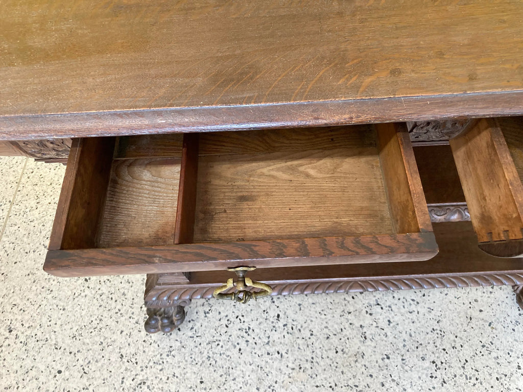 Late 19th Century Gothic Revival Side Board Buffet With Carved Lion Head Cornice
